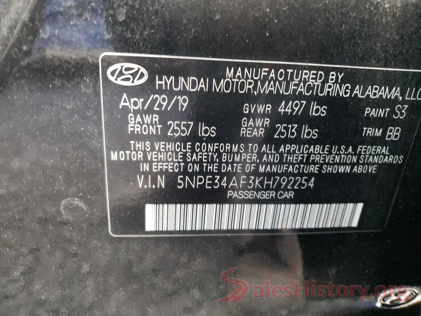 5NPE34AF3KH792254 2019 HYUNDAI SONATA