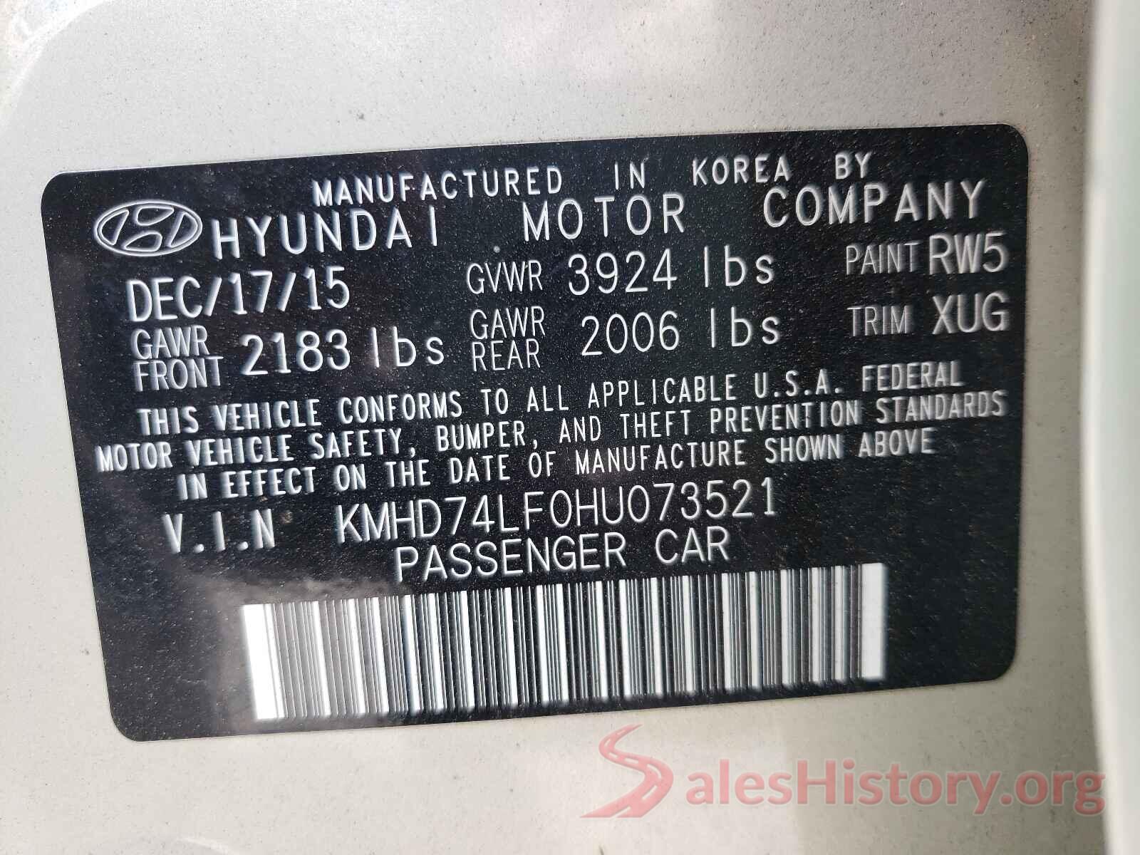 KMHD74LF0HU073521 2017 HYUNDAI ELANTRA