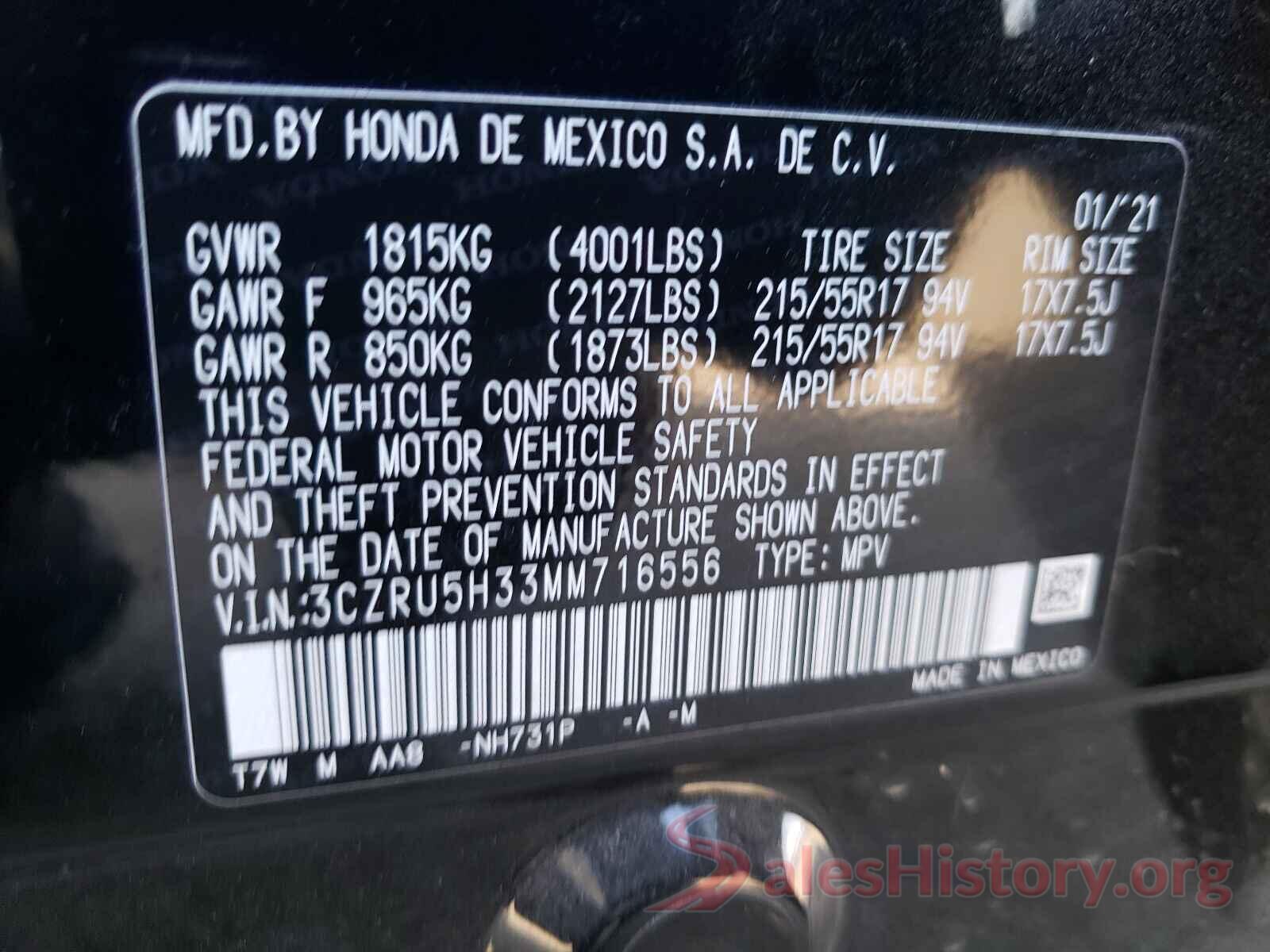 3CZRU5H33MM716556 2021 HONDA HR-V