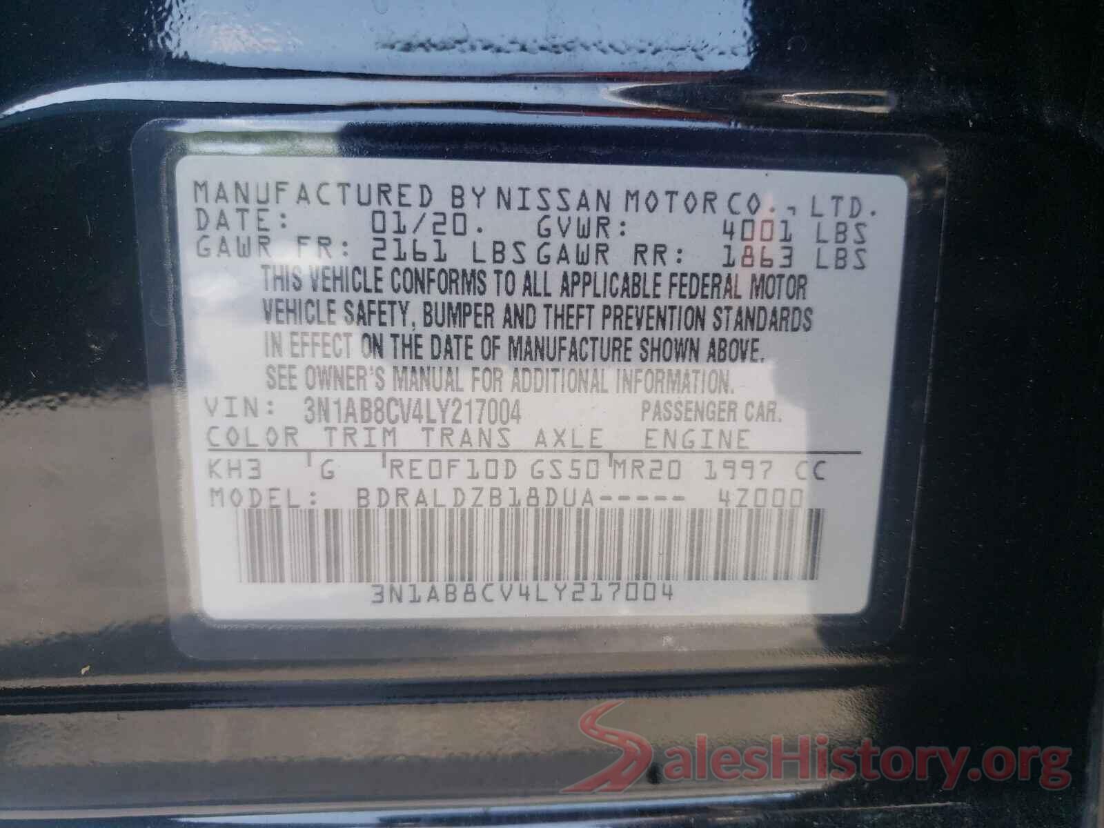 3N1AB8CV4LY217004 2020 NISSAN SENTRA