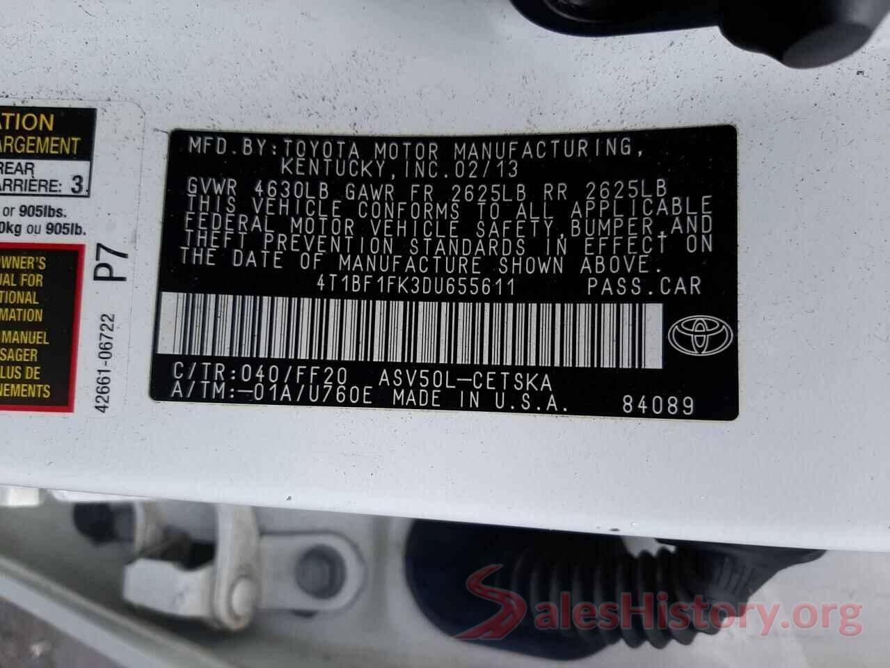 4T1BF1FK3DU655611 2013 TOYOTA CAMRY