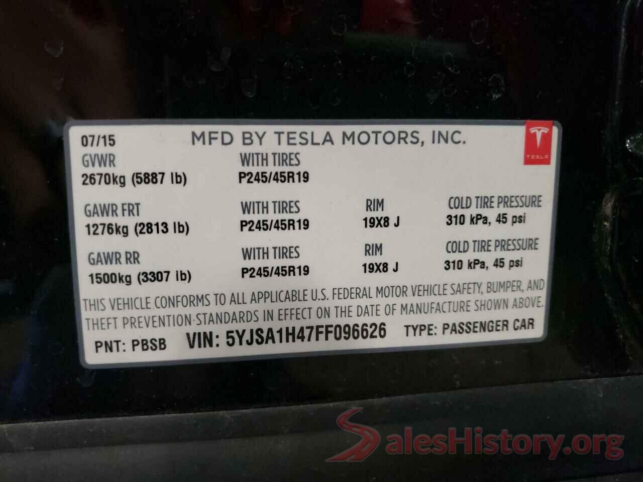 5YJSA1H47FF096626 2015 TESLA MODEL S