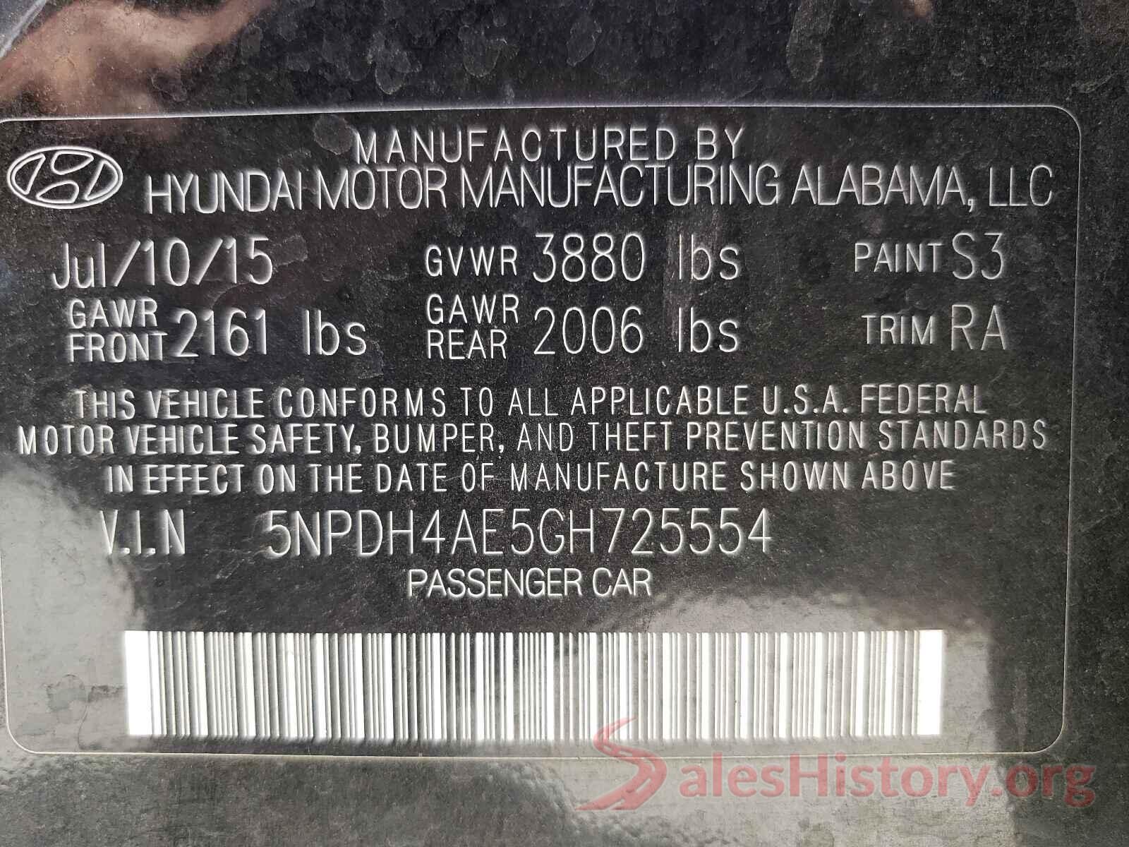 5NPDH4AE5GH725554 2016 HYUNDAI ELANTRA