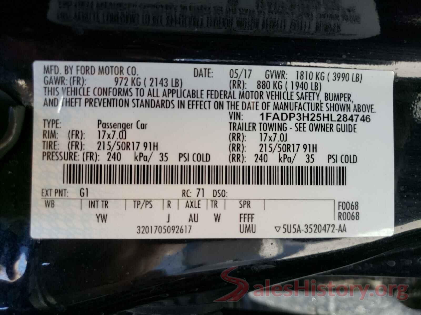 1FADP3H25HL284746 2017 FORD FOCUS