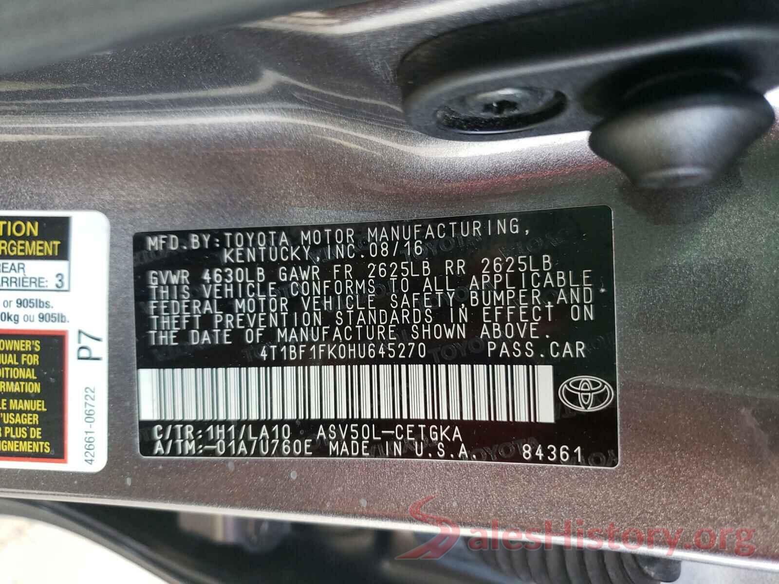 4T1BF1FK0HU645270 2017 TOYOTA CAMRY