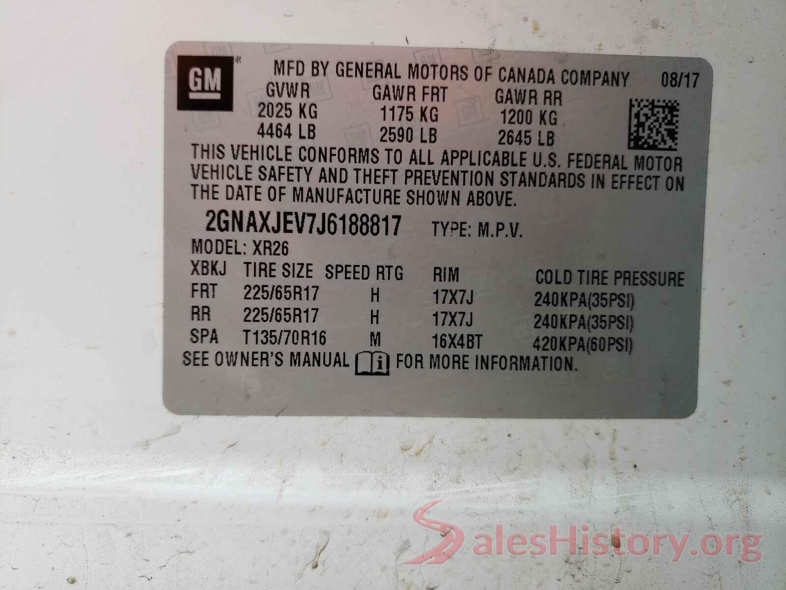 2GNAXJEV7J6188817 2018 CHEVROLET EQUINOX