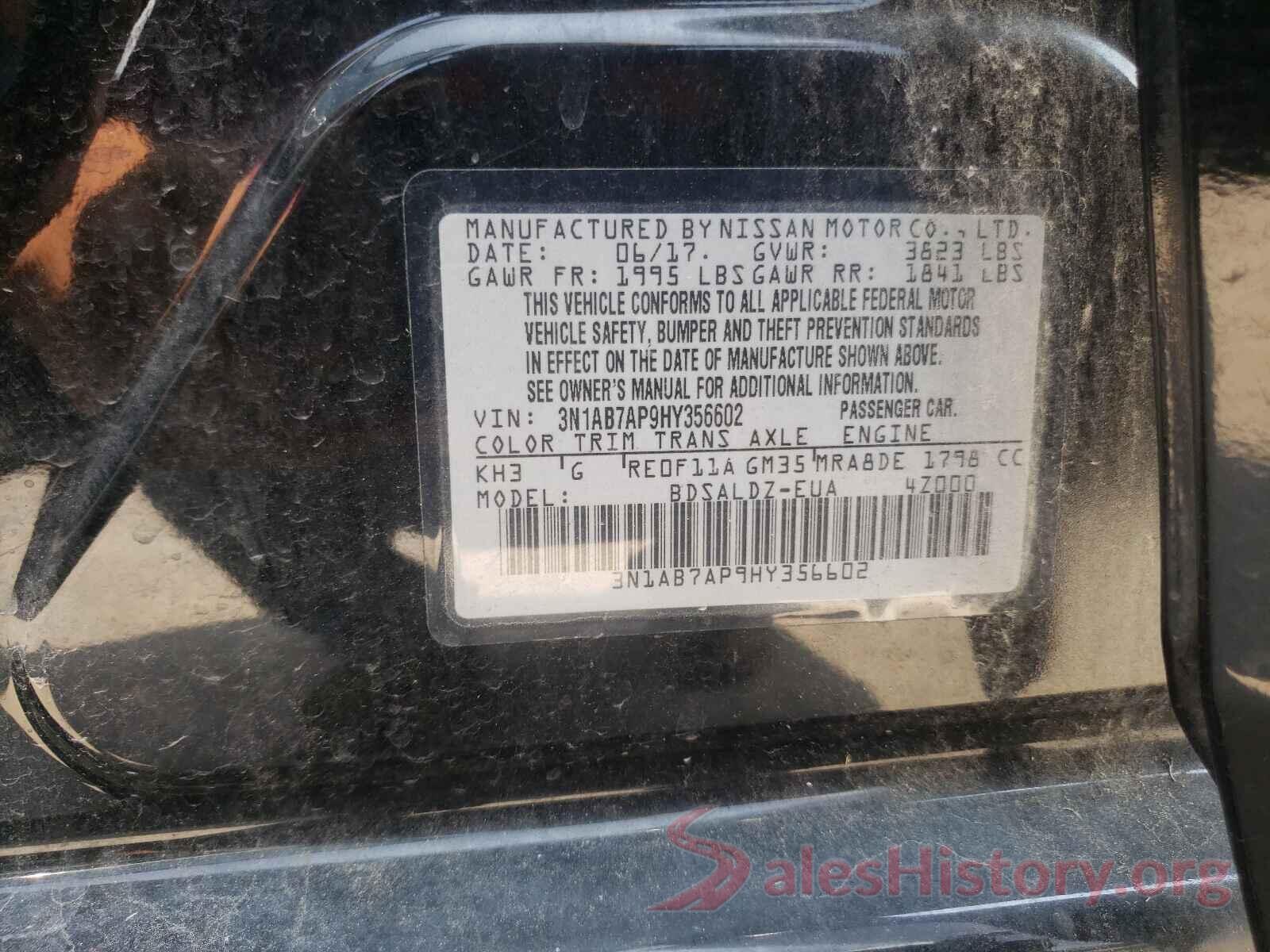 3N1AB7AP9HY356602 2017 NISSAN SENTRA