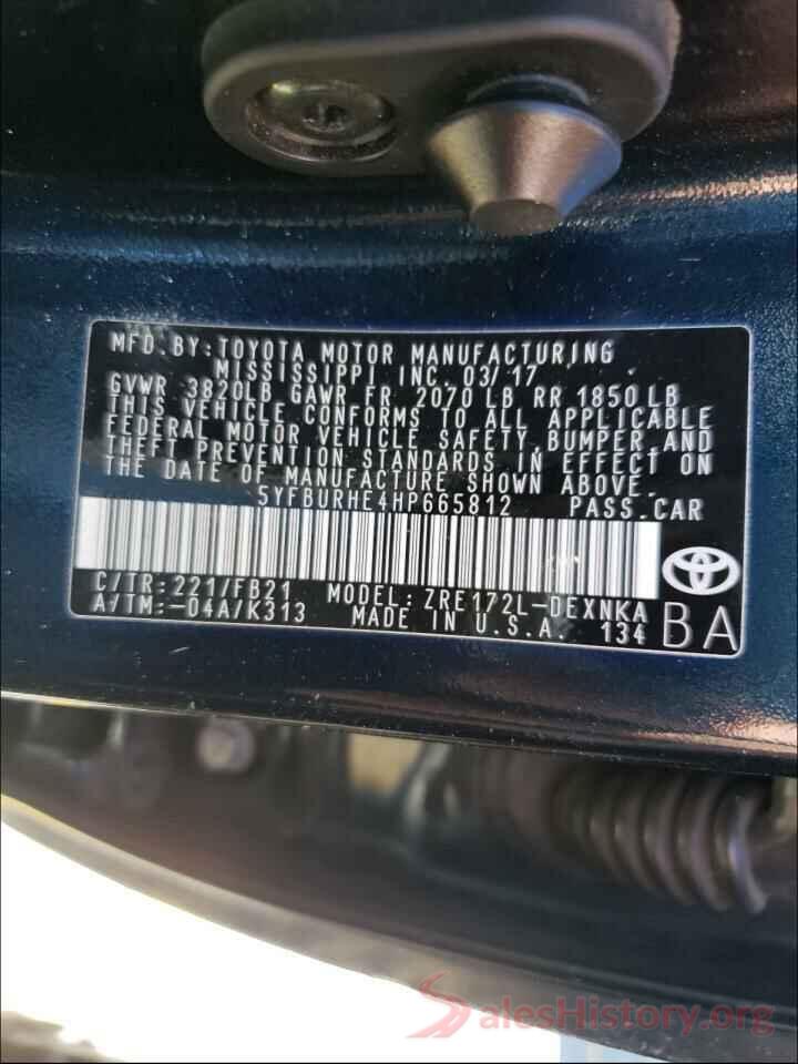 5YFBURHE4HP665812 2017 TOYOTA COROLLA