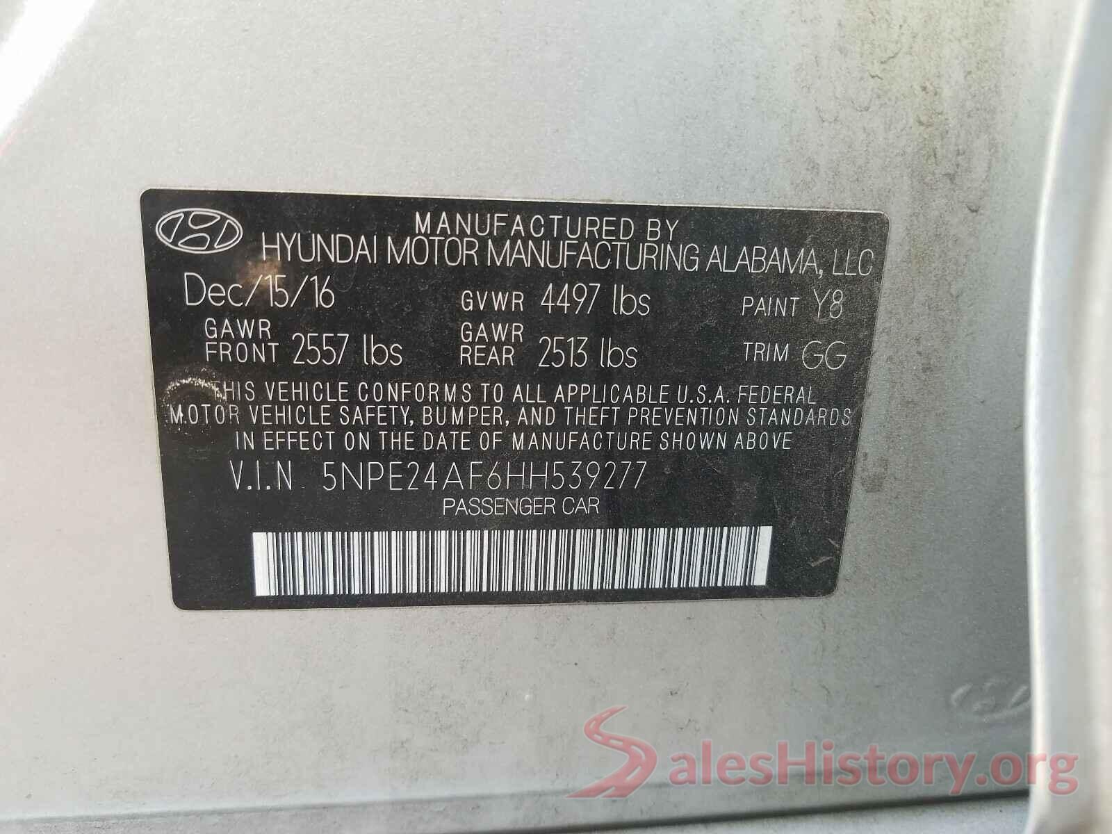 5NPE24AF6HH539277 2017 HYUNDAI SONATA