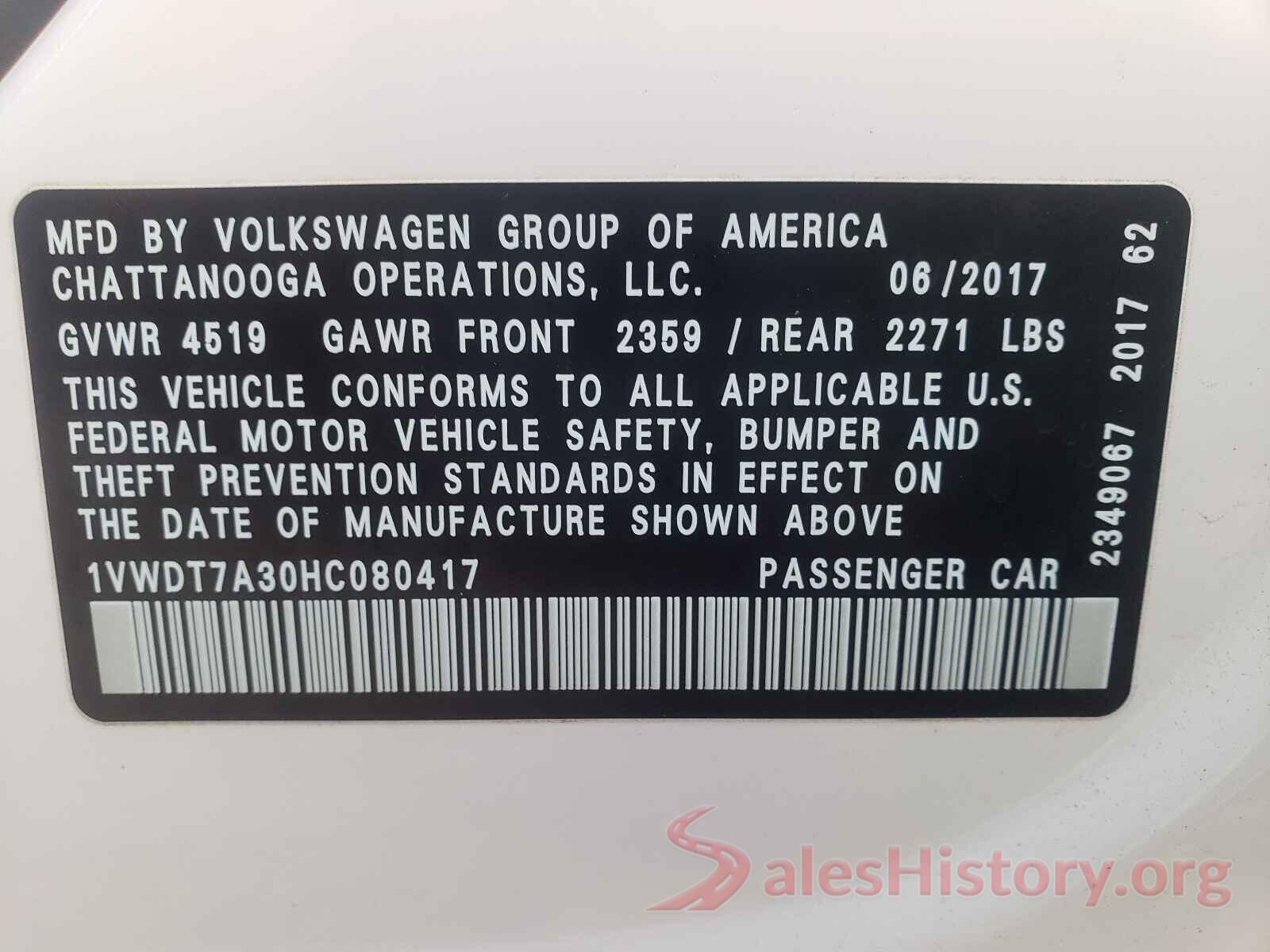 1VWDT7A30HC080417 2017 VOLKSWAGEN PASSAT