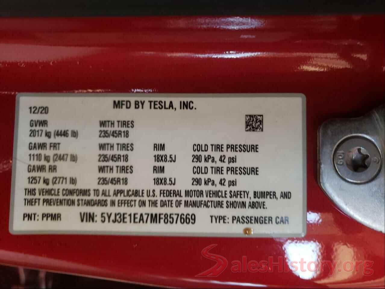 5YJ3E1EA7MF857669 2021 TESLA MODEL 3