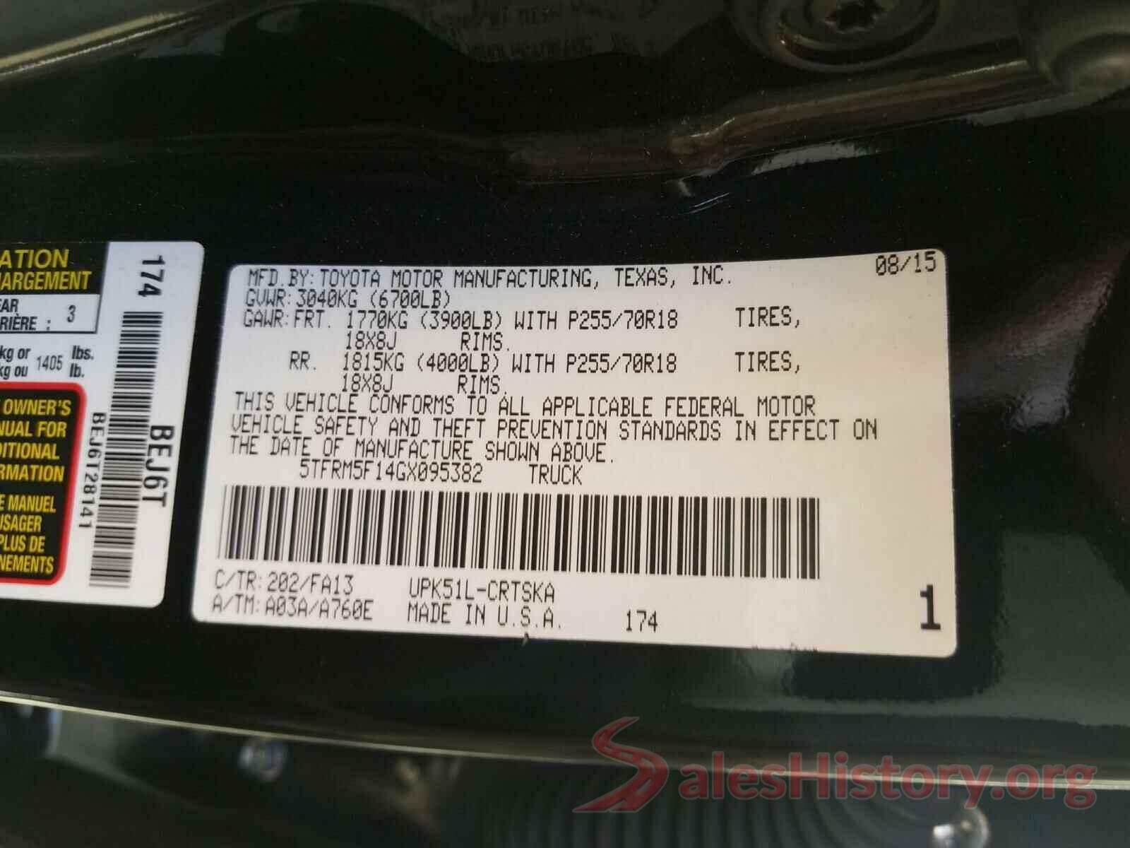 5TFRM5F14GX095382 2016 TOYOTA TUNDRA