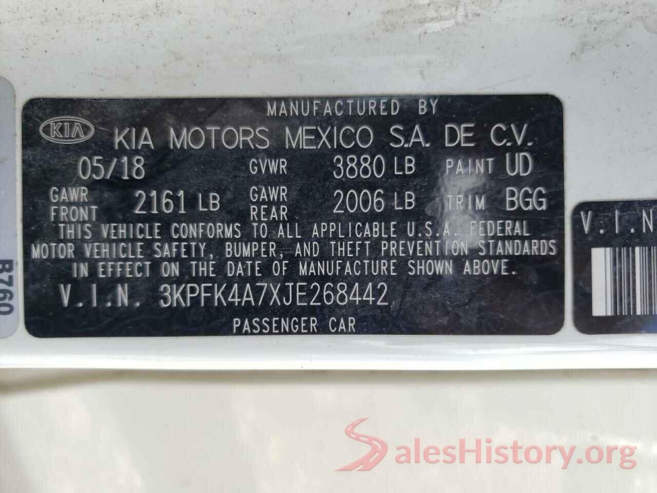 3KPFK4A7XJE268442 2018 KIA FORTE