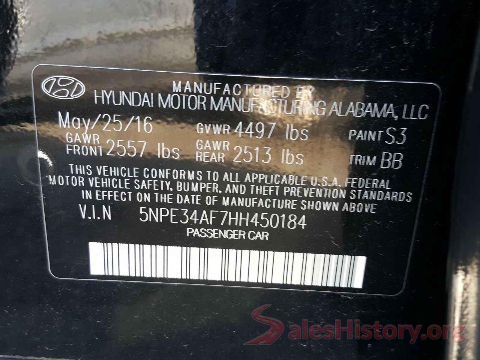 5NPE34AF7HH450184 2017 HYUNDAI SONATA