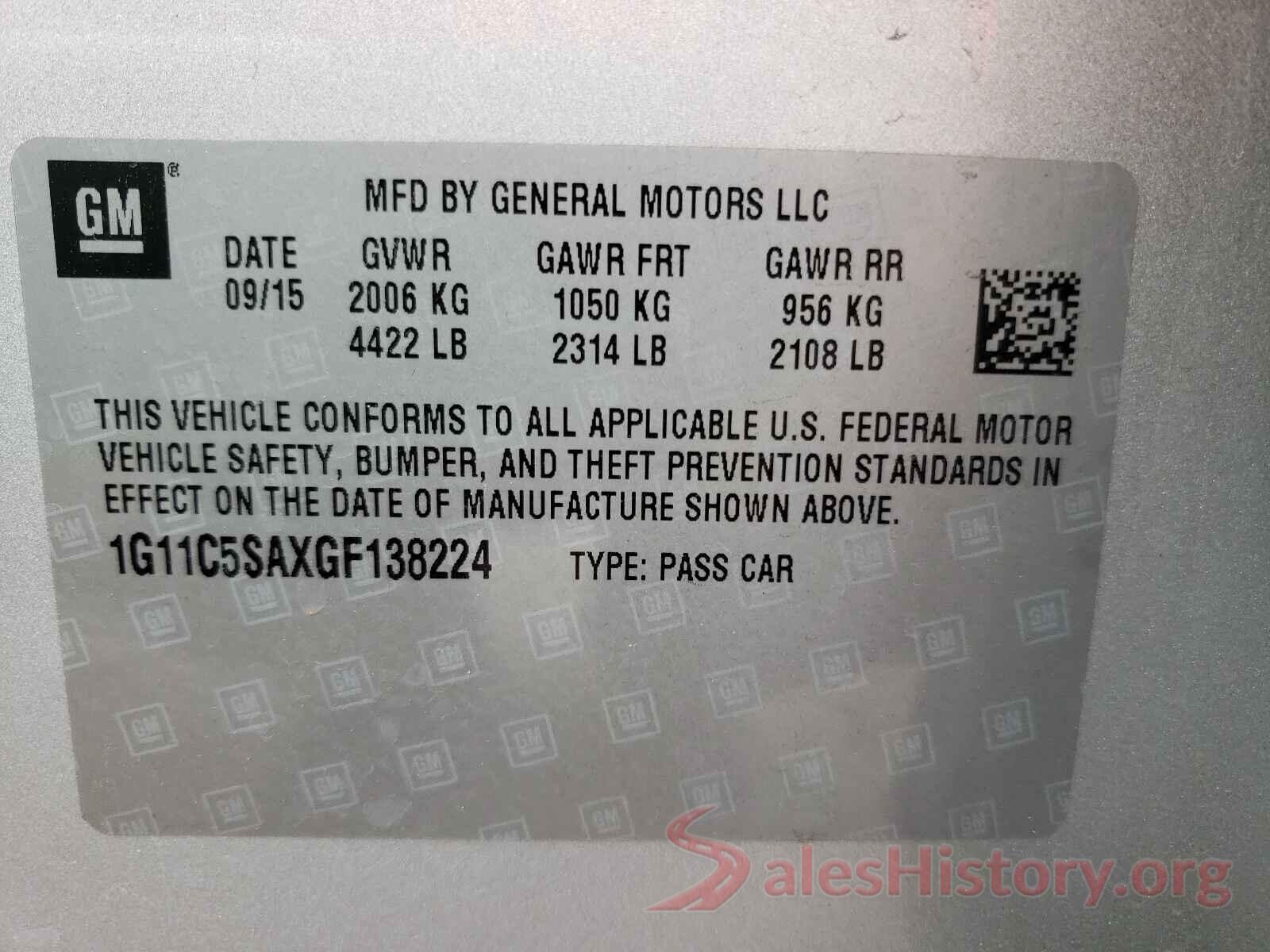 1G11C5SAXGF138224 2016 CHEVROLET MALIBU