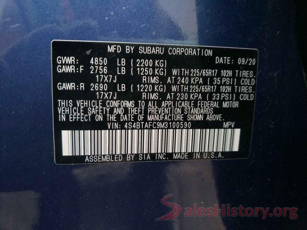 4S4BTAFC9M3100590 2021 SUBARU OUTBACK