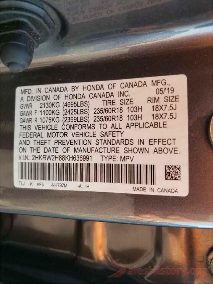 2HKRW2H88KH636991 2019 HONDA CRV