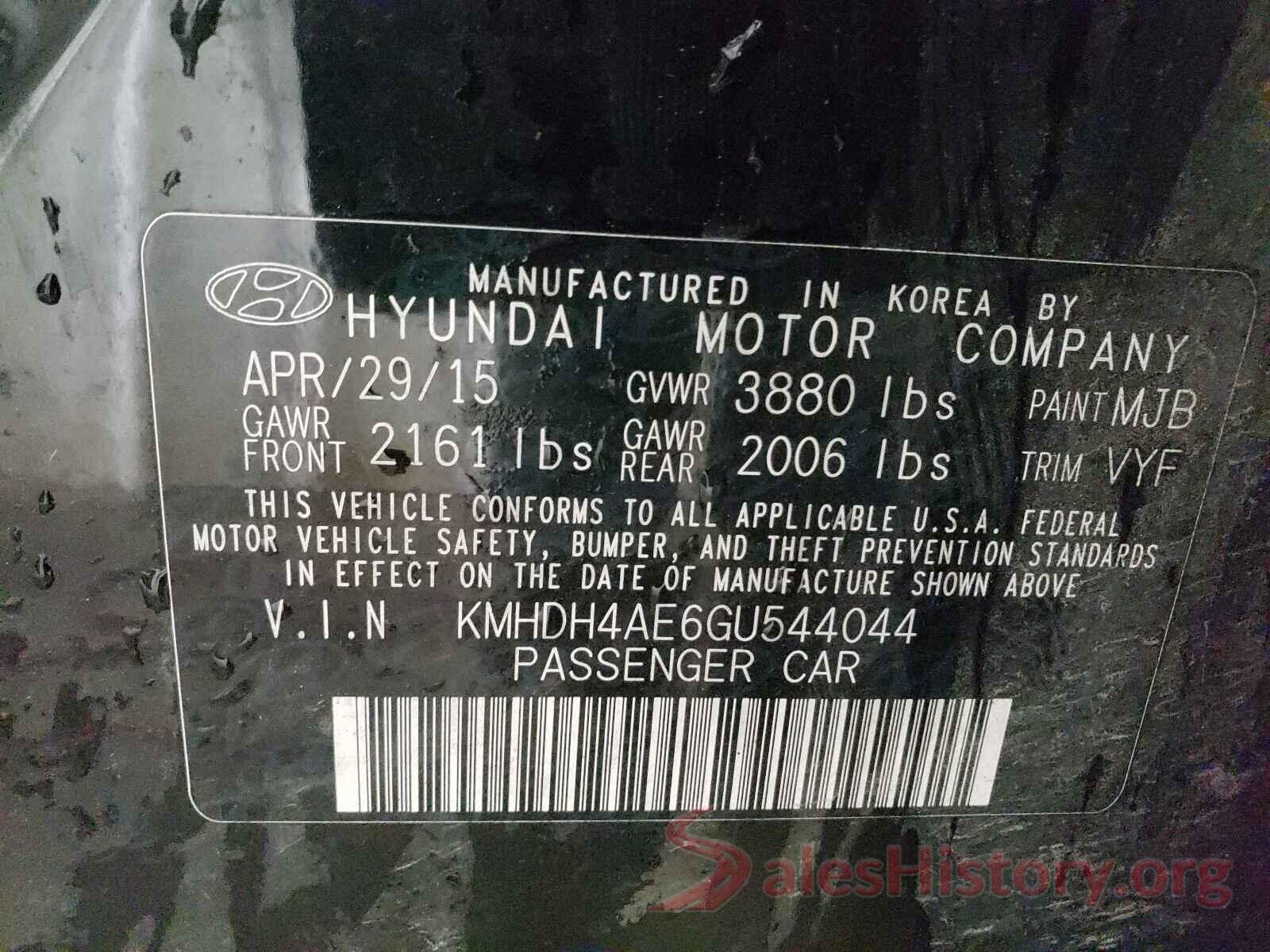 KMHDH4AE6GU544044 2016 HYUNDAI ELANTRA