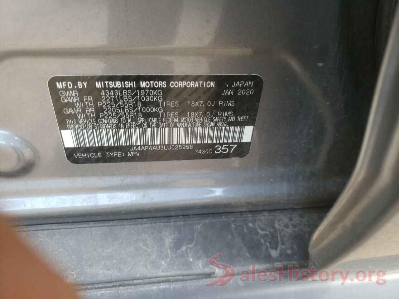 JA4AP4AU3LU025958 2020 MITSUBISHI OUTLANDER