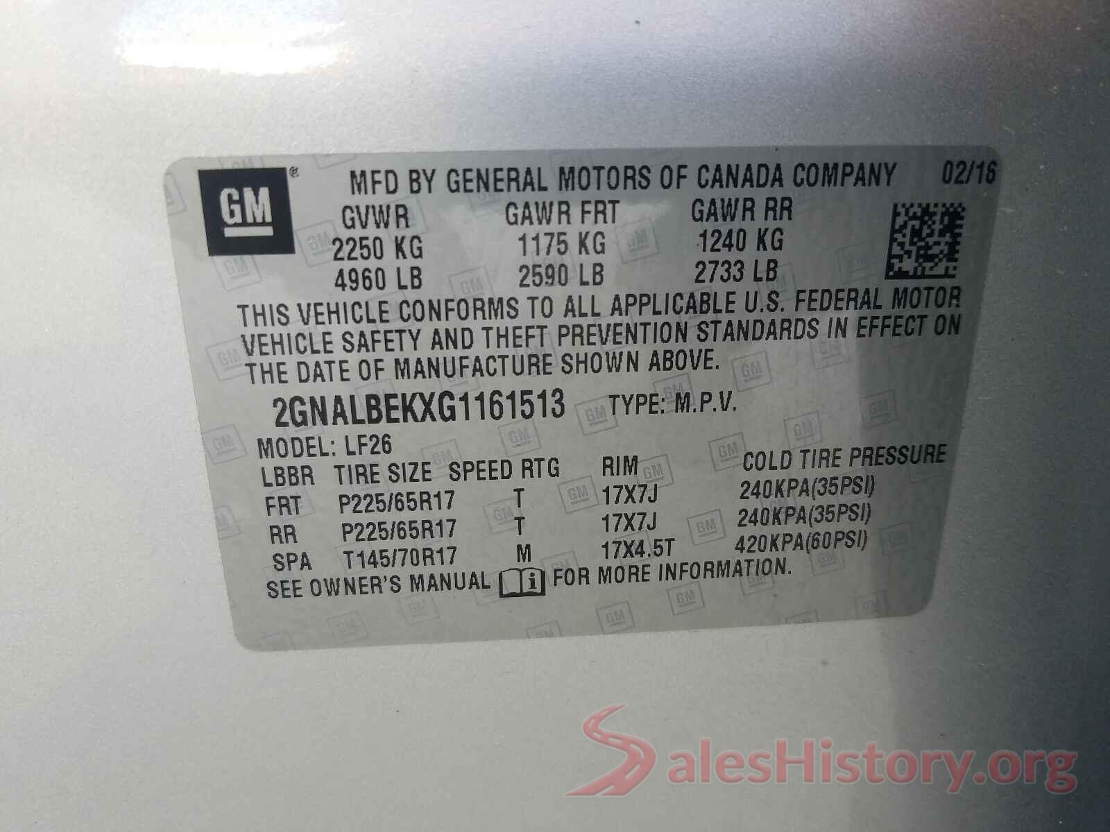 2GNALBEKXG1161513 2016 CHEVROLET EQUINOX