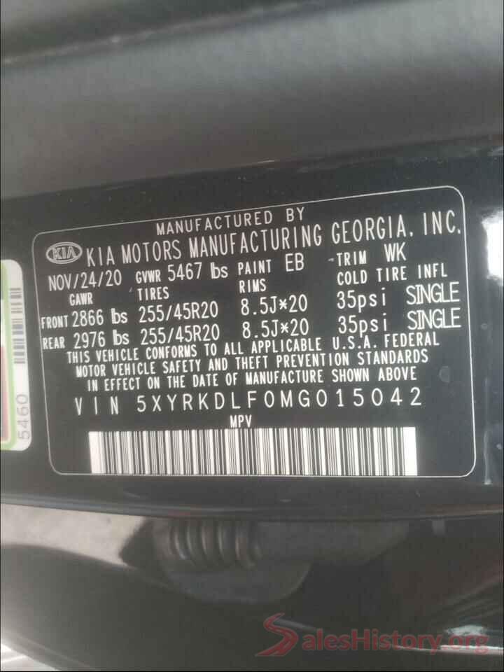 5XYRKDLF0MG015042 2021 KIA SORENTO