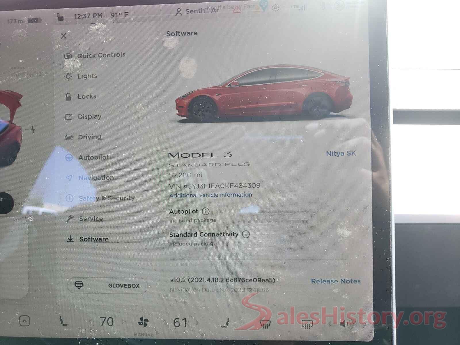 5YJ3E1EA0KF484309 2019 TESLA MODEL 3