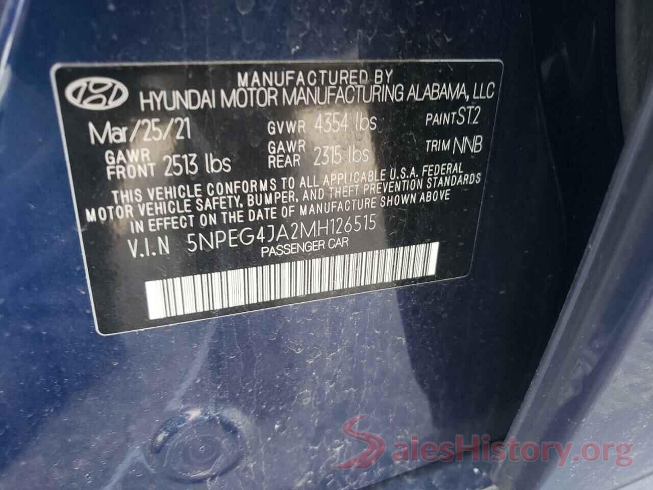 5NPEG4JA2MH126515 2021 HYUNDAI SONATA