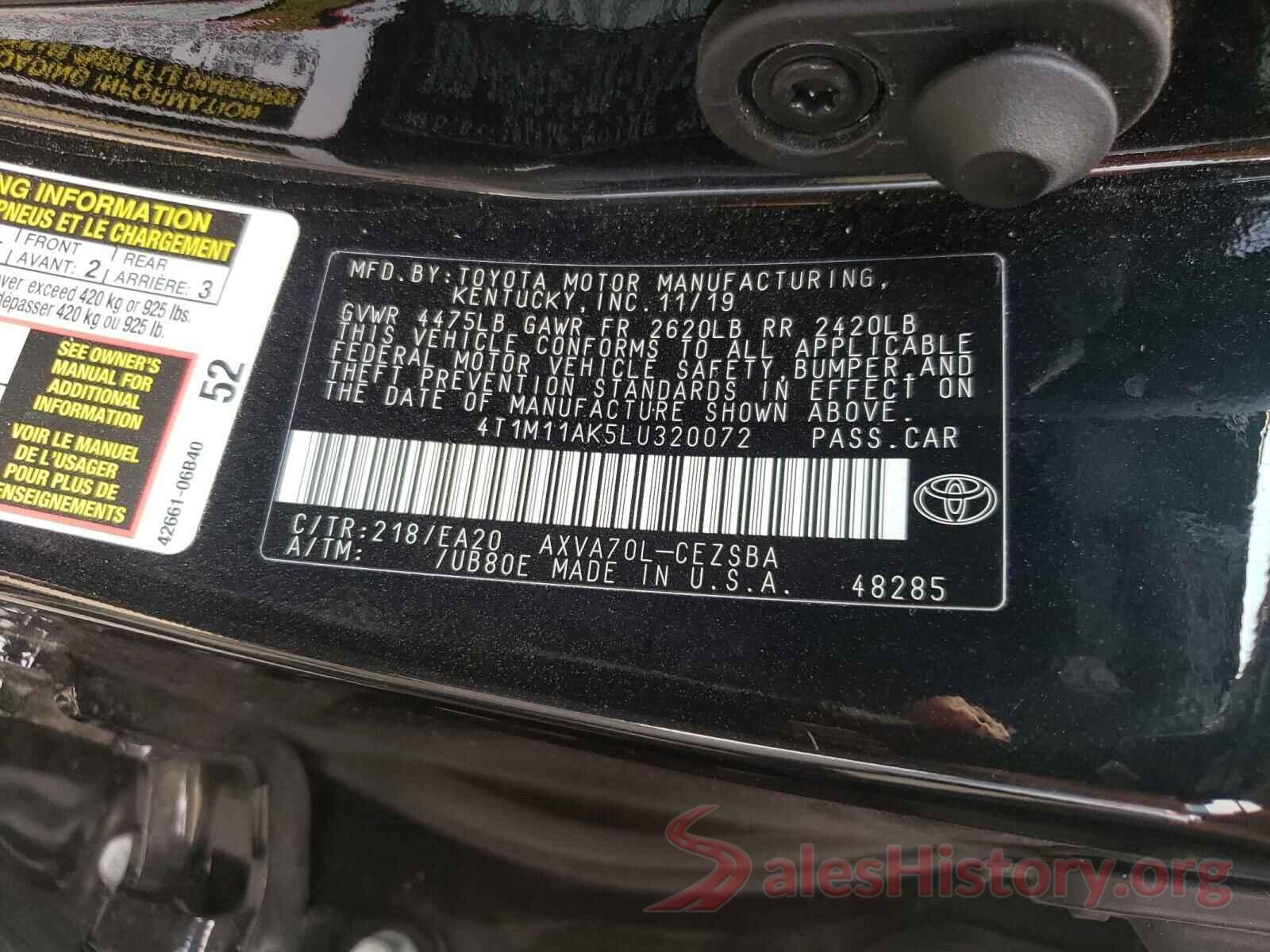 4T1M11AK5LU320072 2020 TOYOTA CAMRY