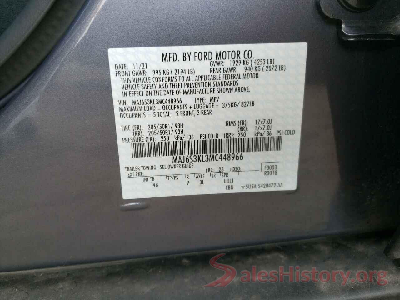 MAJ6S3KL3MC448966 2021 FORD ECOSPORT