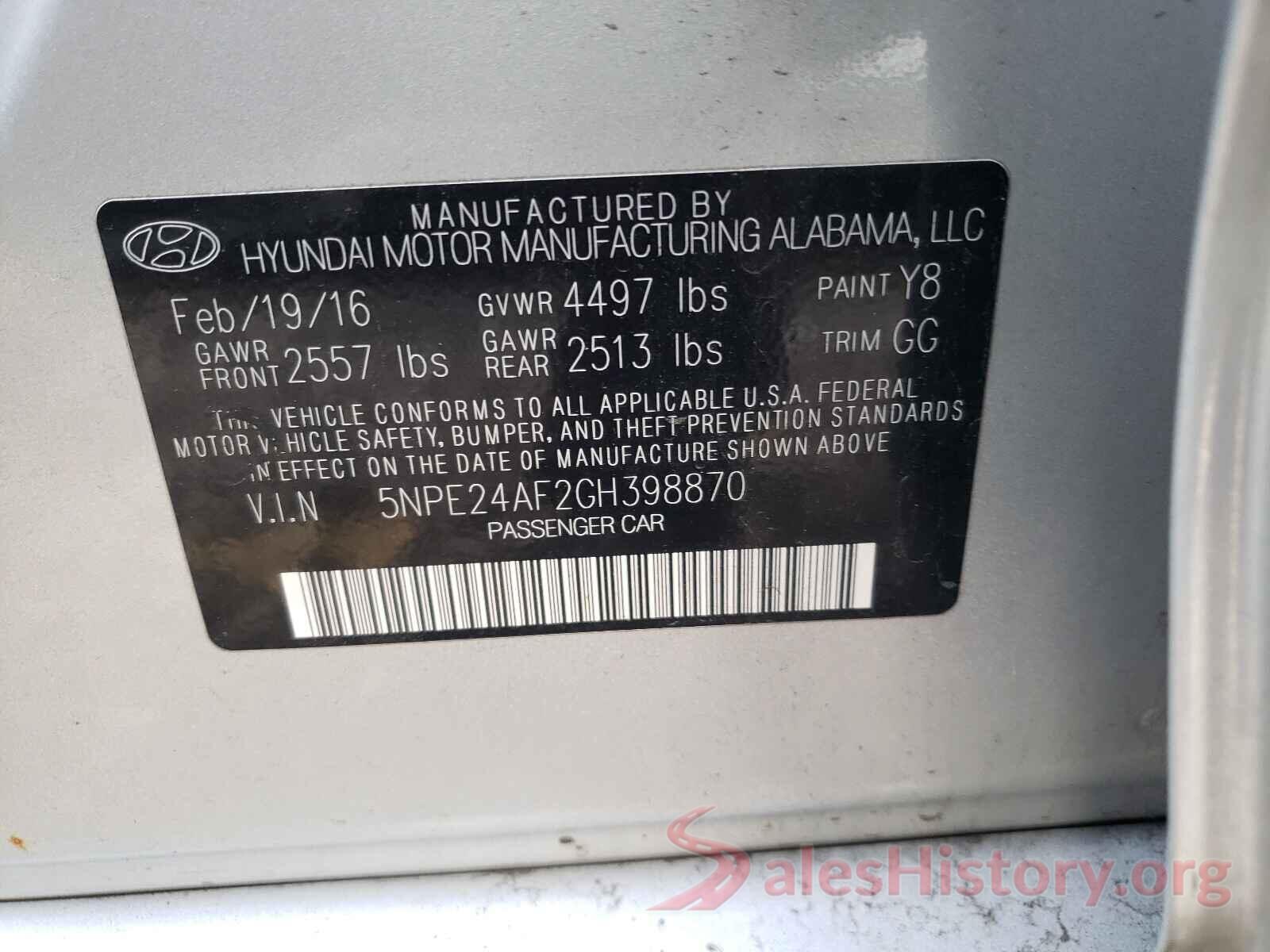 5NPE24AF2GH398870 2016 HYUNDAI SONATA