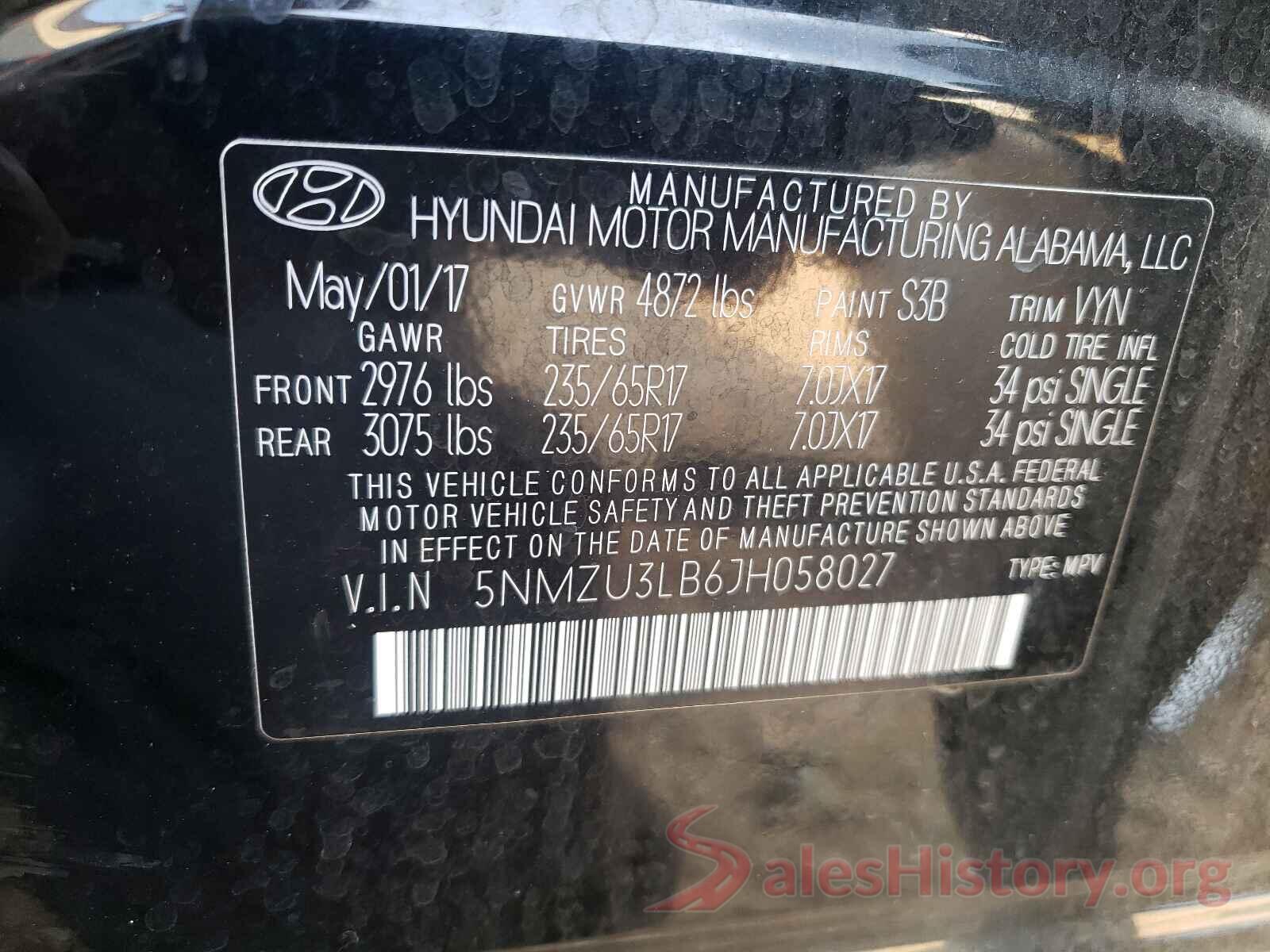 5NMZU3LB6JH058027 2018 HYUNDAI SANTA FE