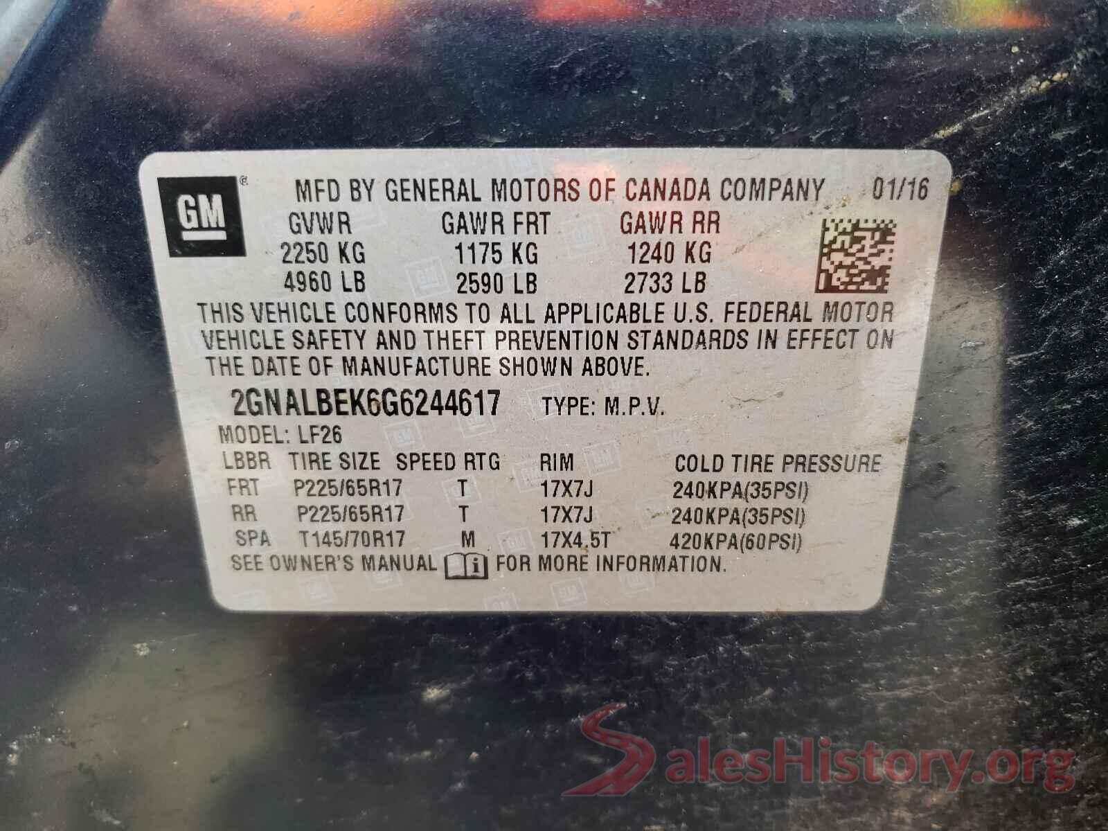 2GNALBEK6G6244617 2016 CHEVROLET EQUINOX