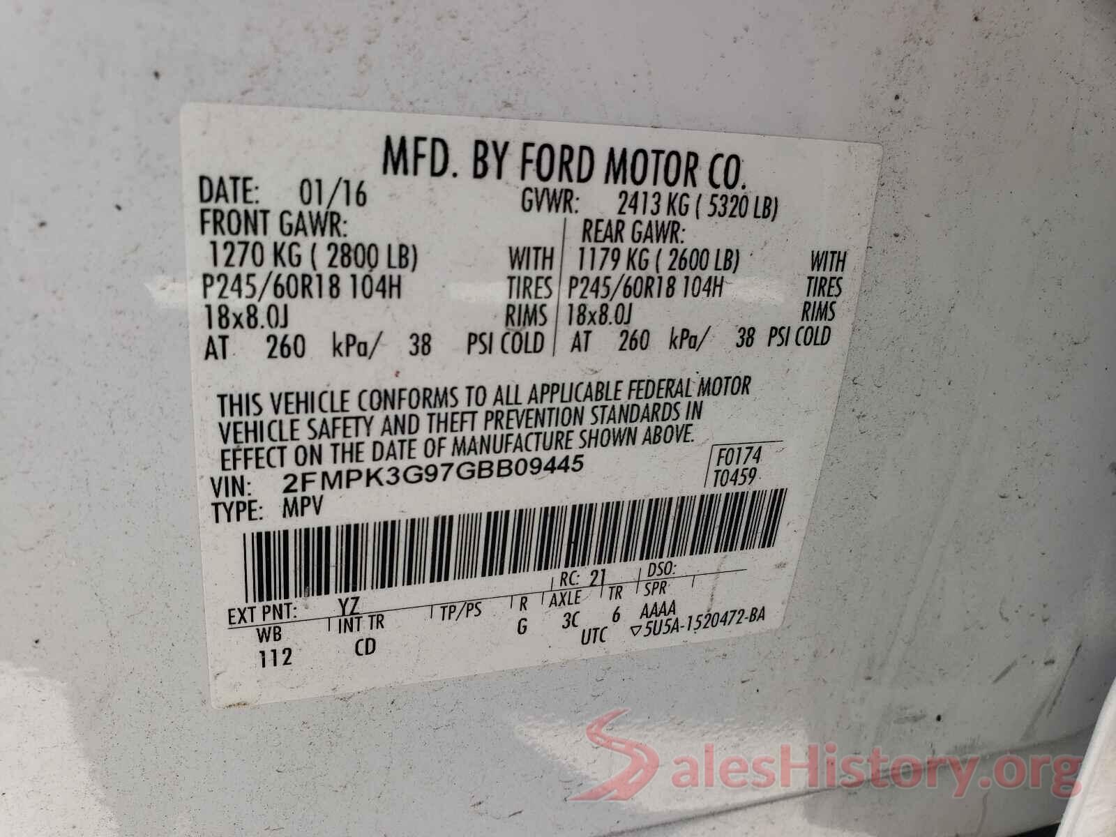 2FMPK3G97GBB09445 2016 FORD EDGE