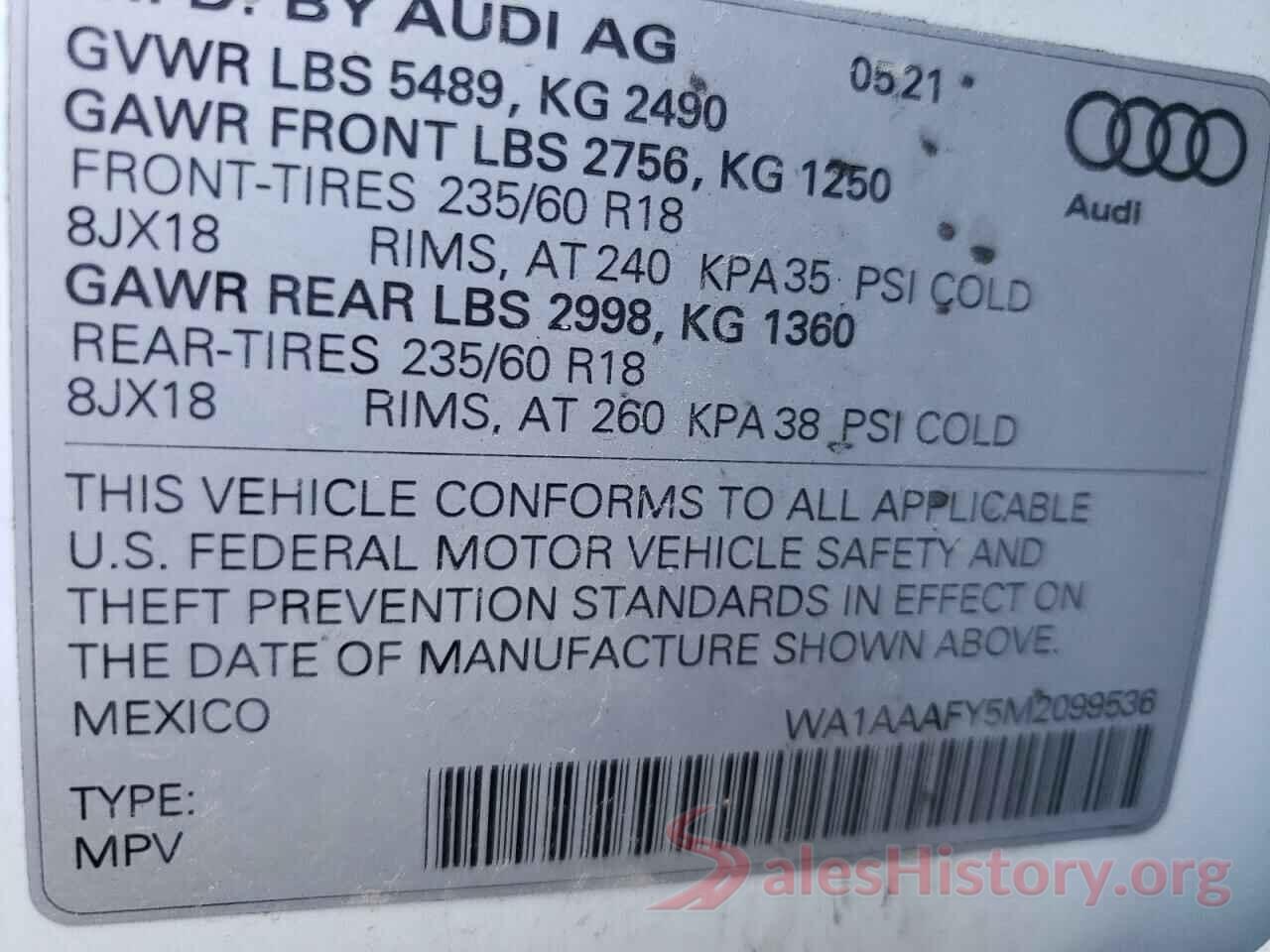 WA1AAAFY5M2099536 2021 AUDI Q5