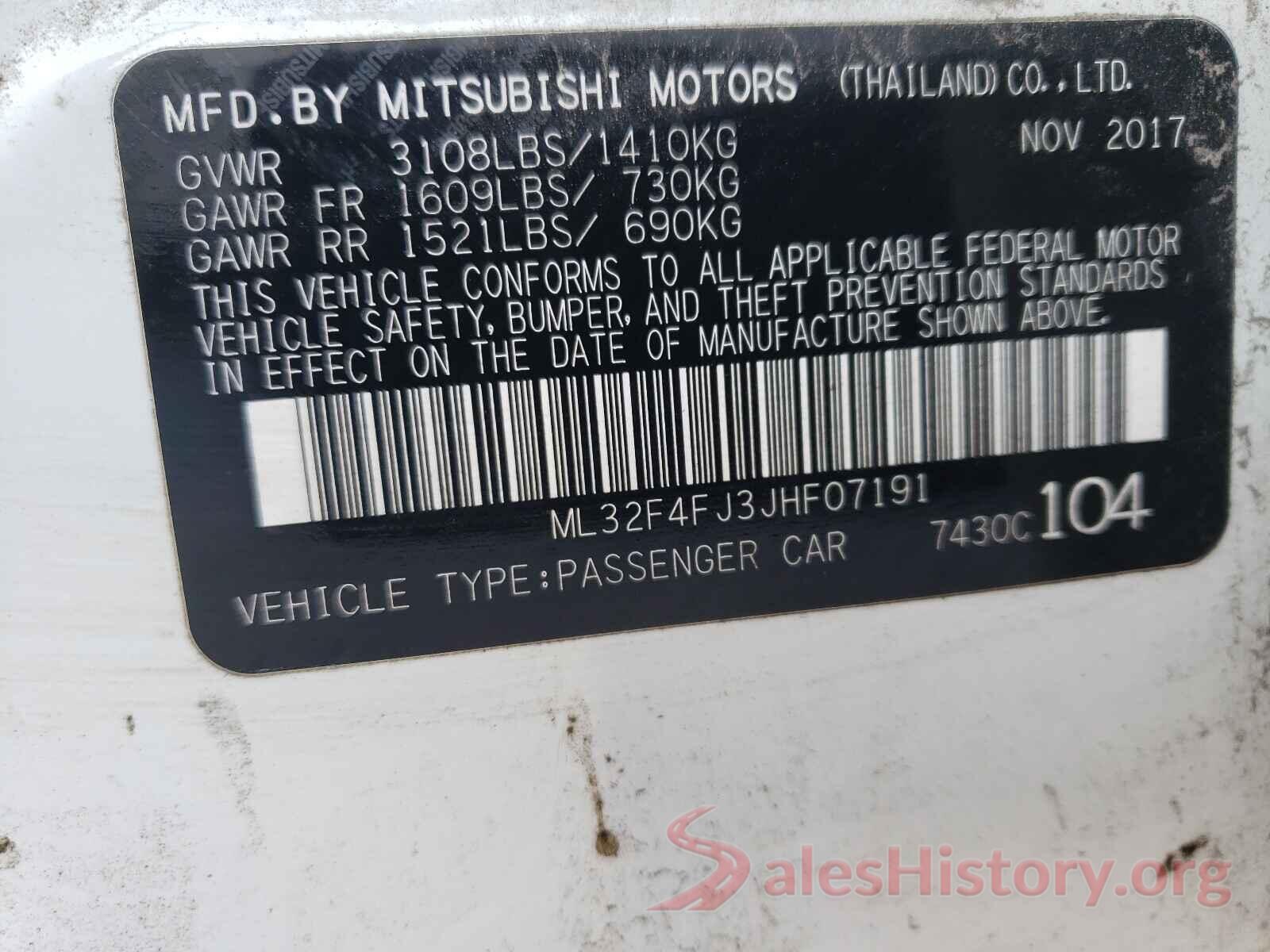 ML32F4FJ3JHF07191 2018 MITSUBISHI MIRAGE