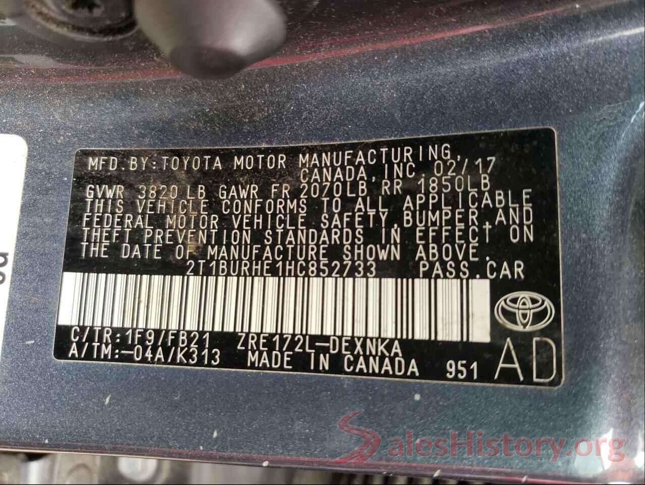 2T1BURHE1HC852733 2017 TOYOTA COROLLA