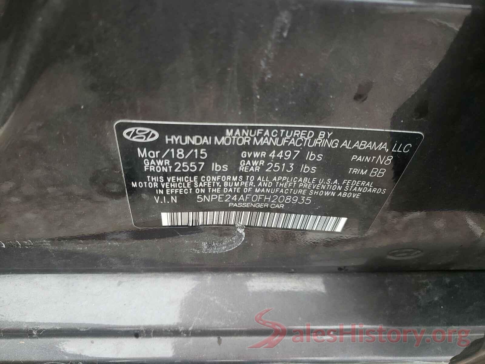 5NPE24AF0FH208935 2015 HYUNDAI SONATA