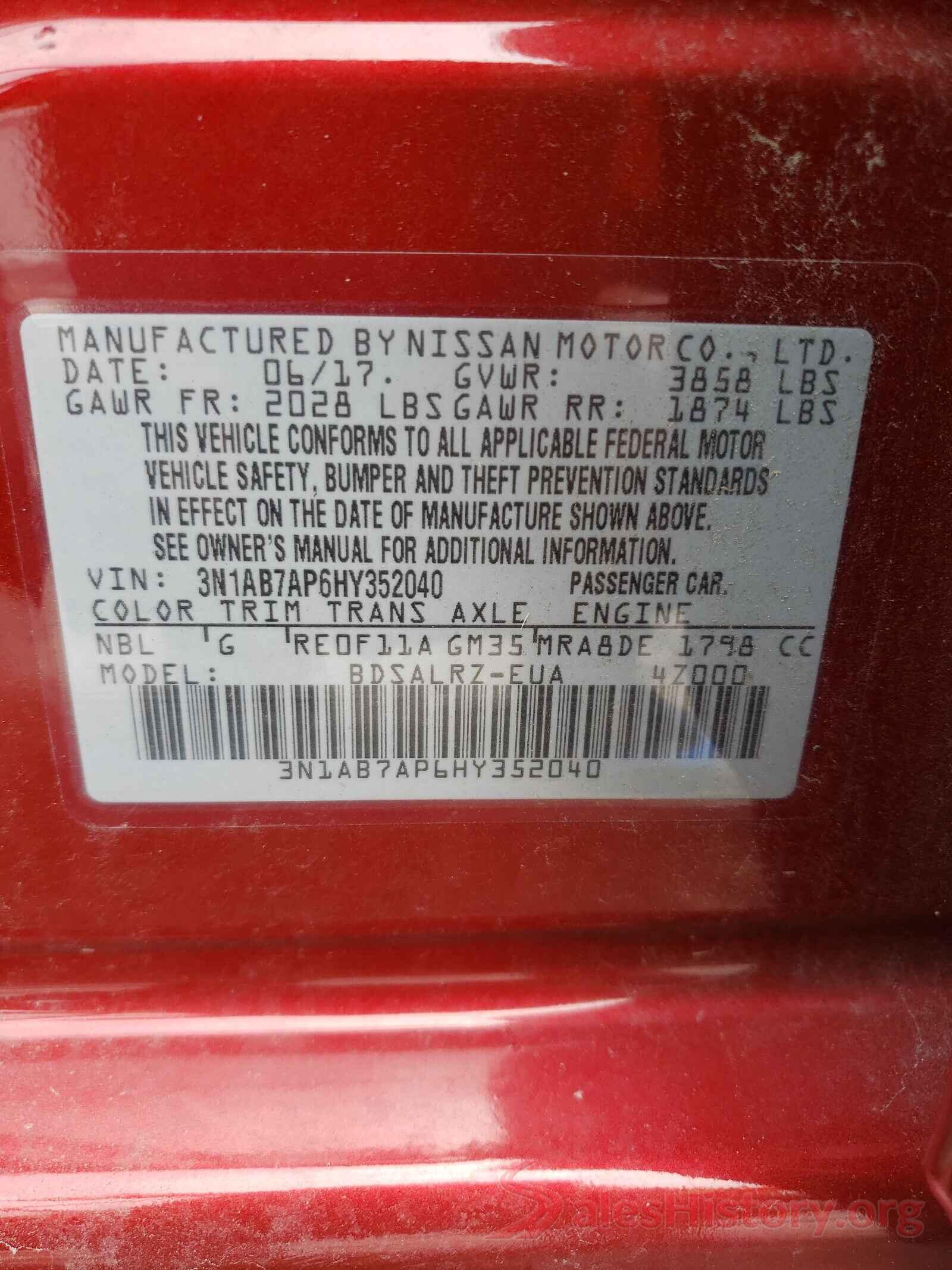 3N1AB7AP6HY352040 2017 NISSAN SENTRA