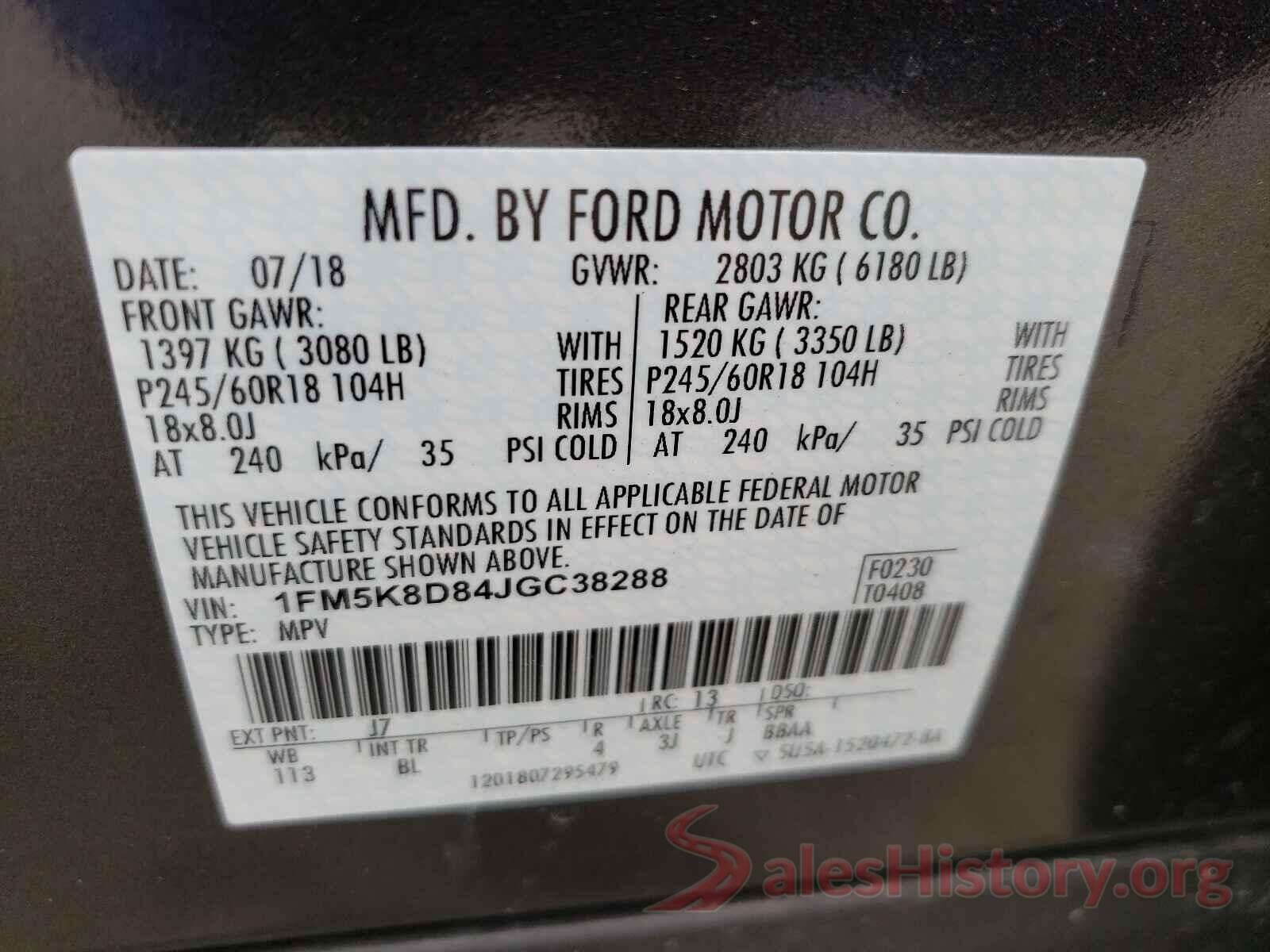 1FM5K8D84JGC38288 2018 FORD EXPLORER