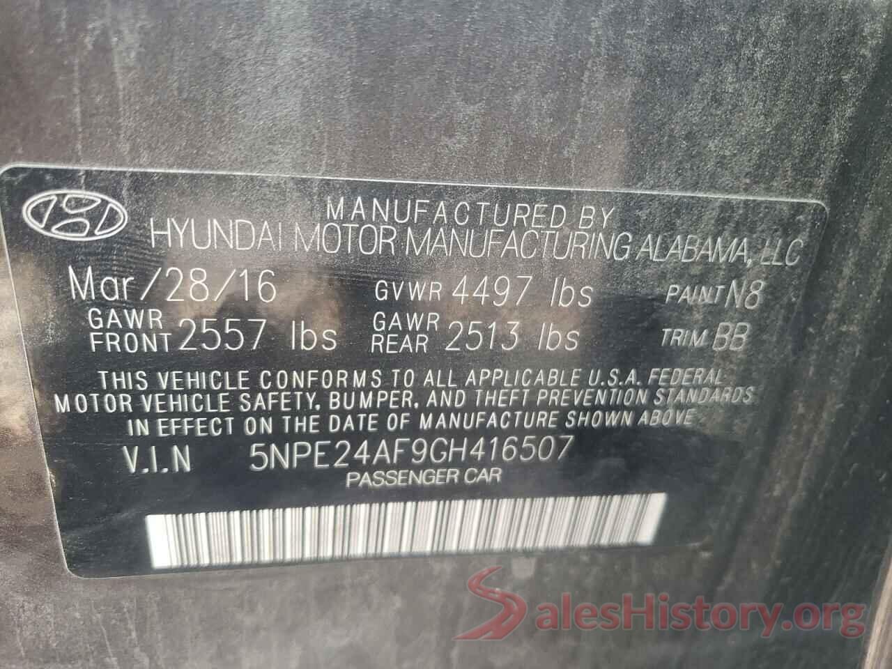 5NPE24AF9GH416507 2016 HYUNDAI SONATA