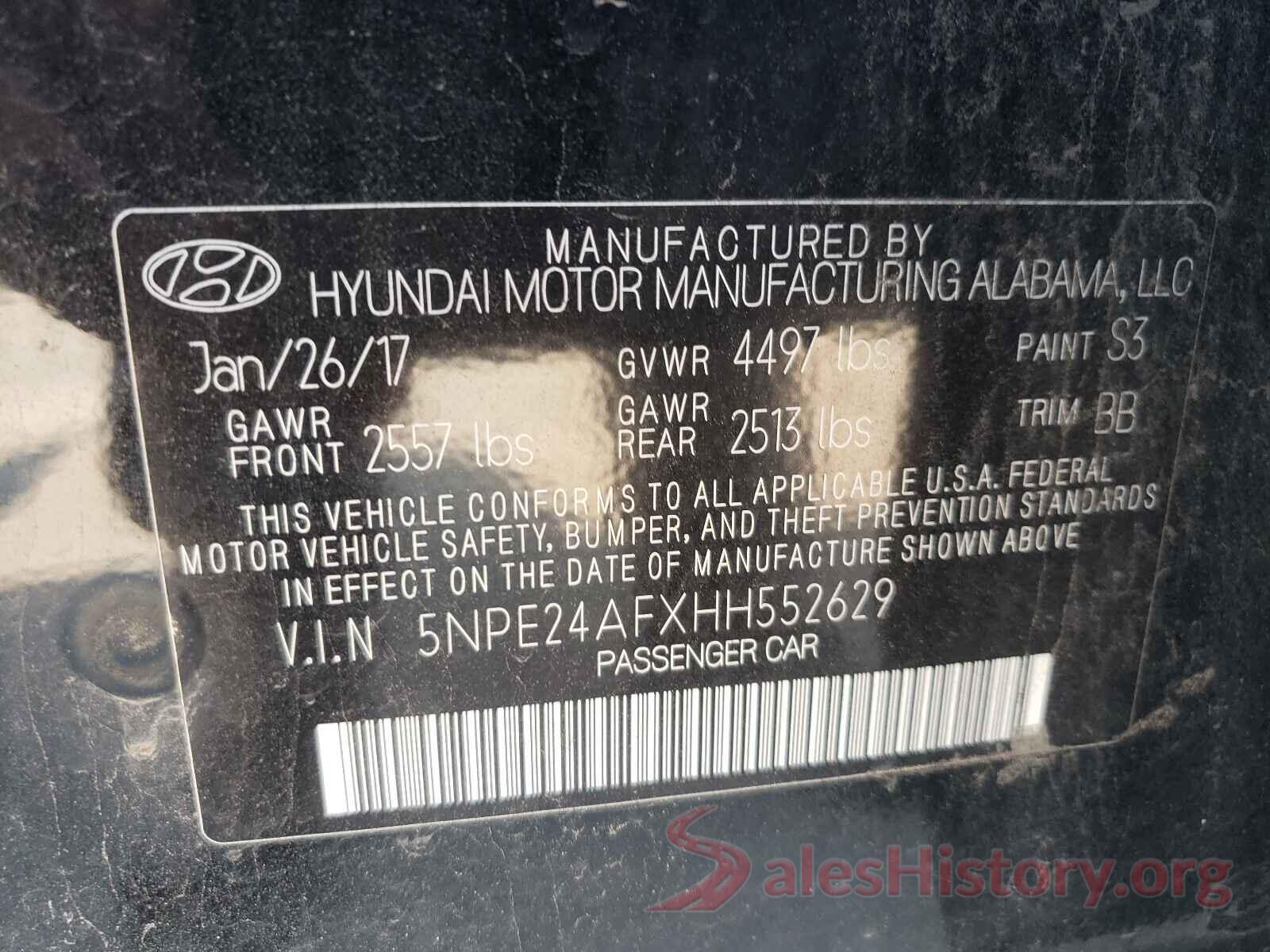 5NPE24AFXHH552629 2017 HYUNDAI SONATA