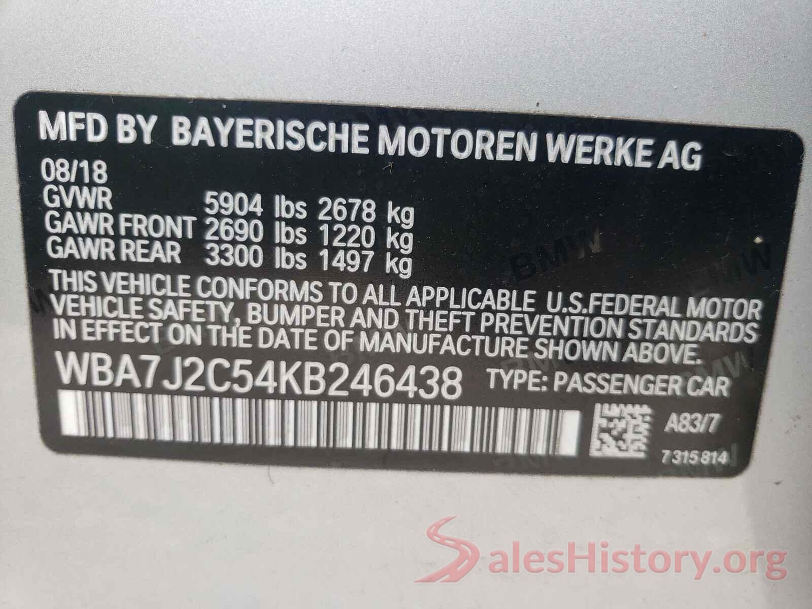 WBA7J2C54KB246438 2019 BMW 7 SERIES