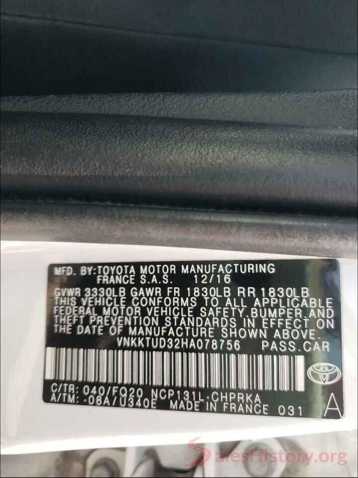 VNKKTUD32HA078756 2017 TOYOTA YARIS