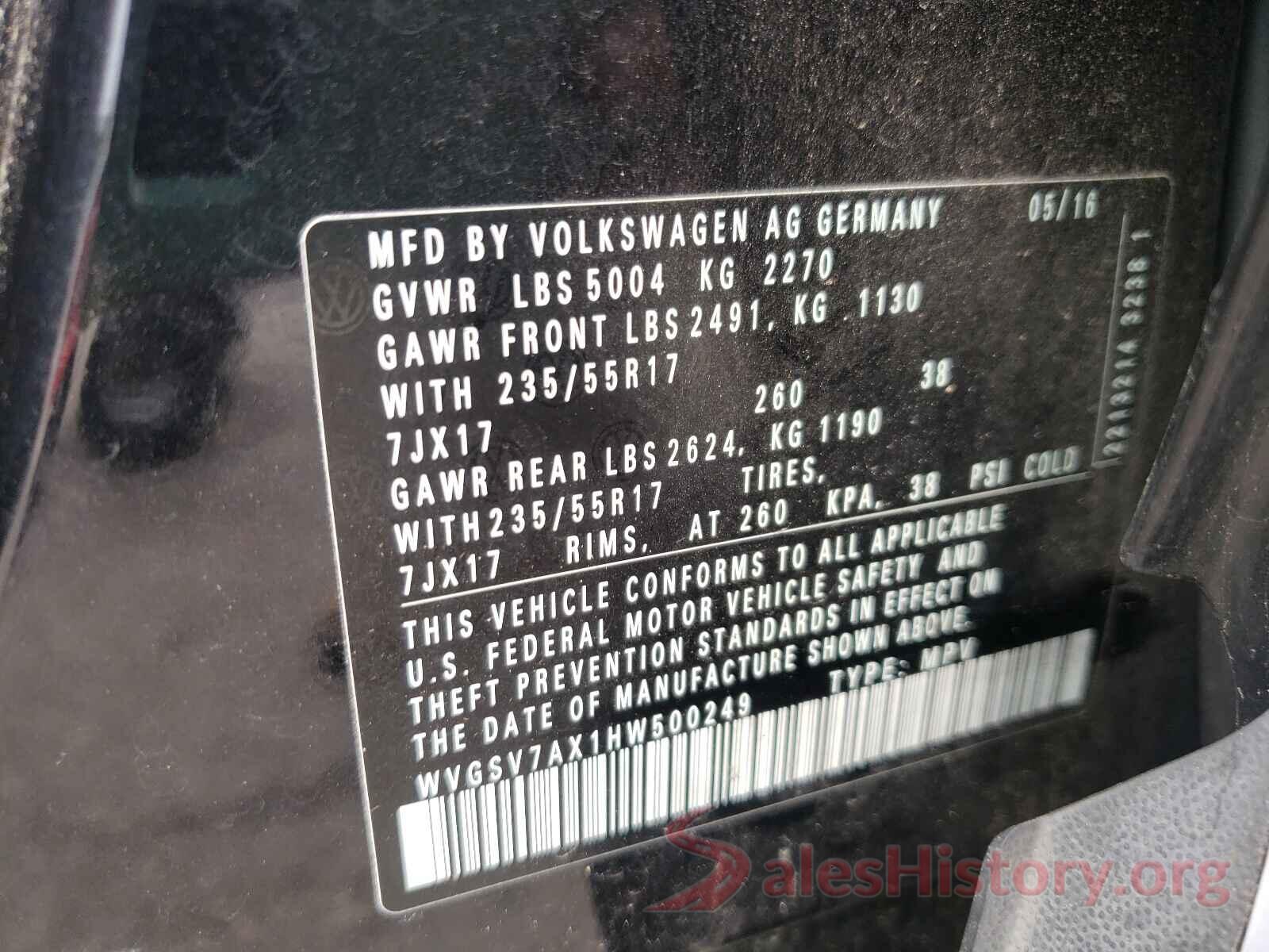 WVGSV7AX1HW500249 2017 VOLKSWAGEN TIGUAN