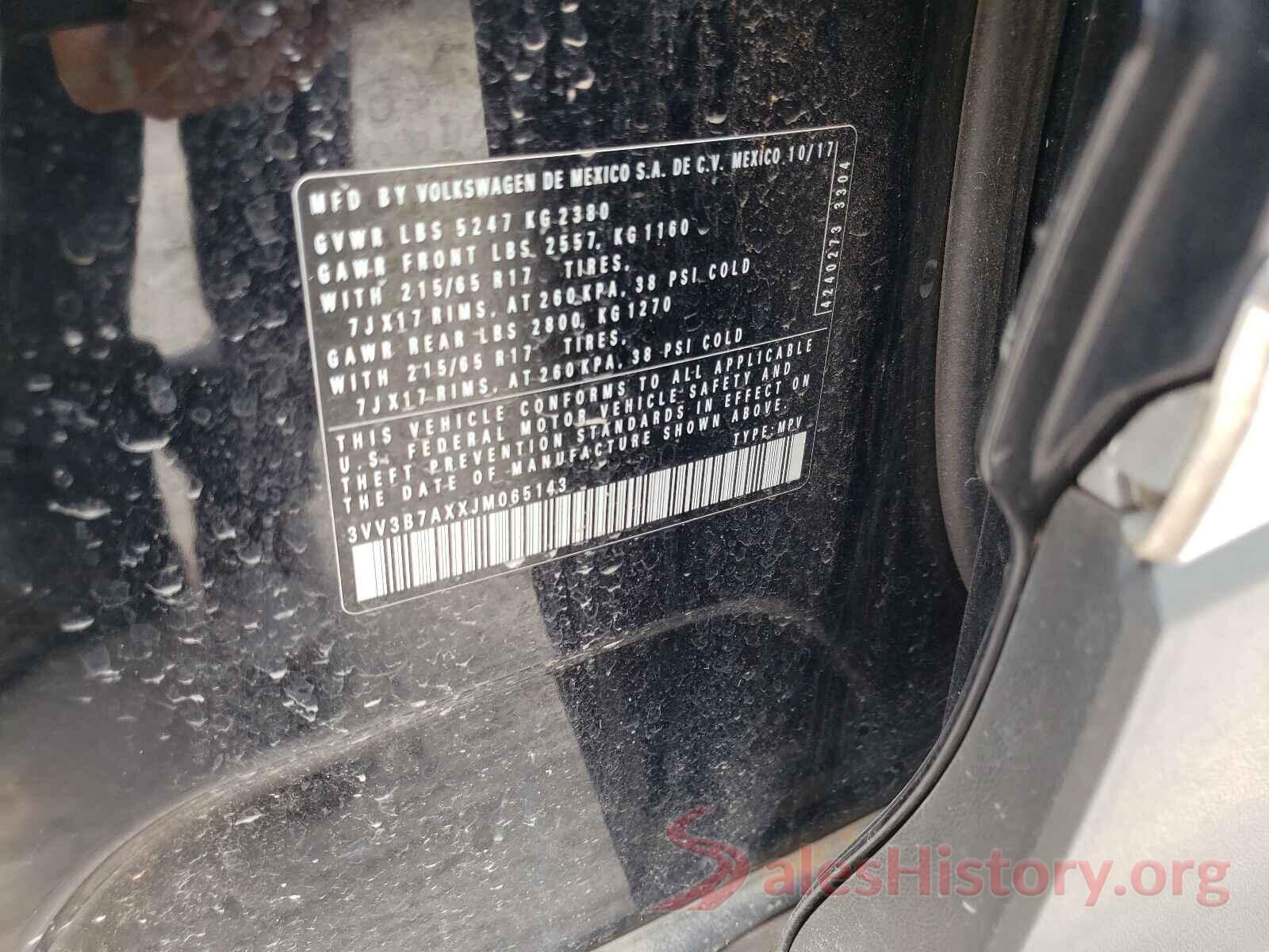 3VV3B7AXXJM065143 2018 VOLKSWAGEN TIGUAN