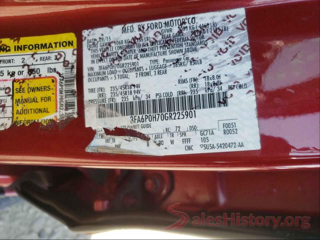 3FA6P0H70GR225901 2016 FORD FUSION