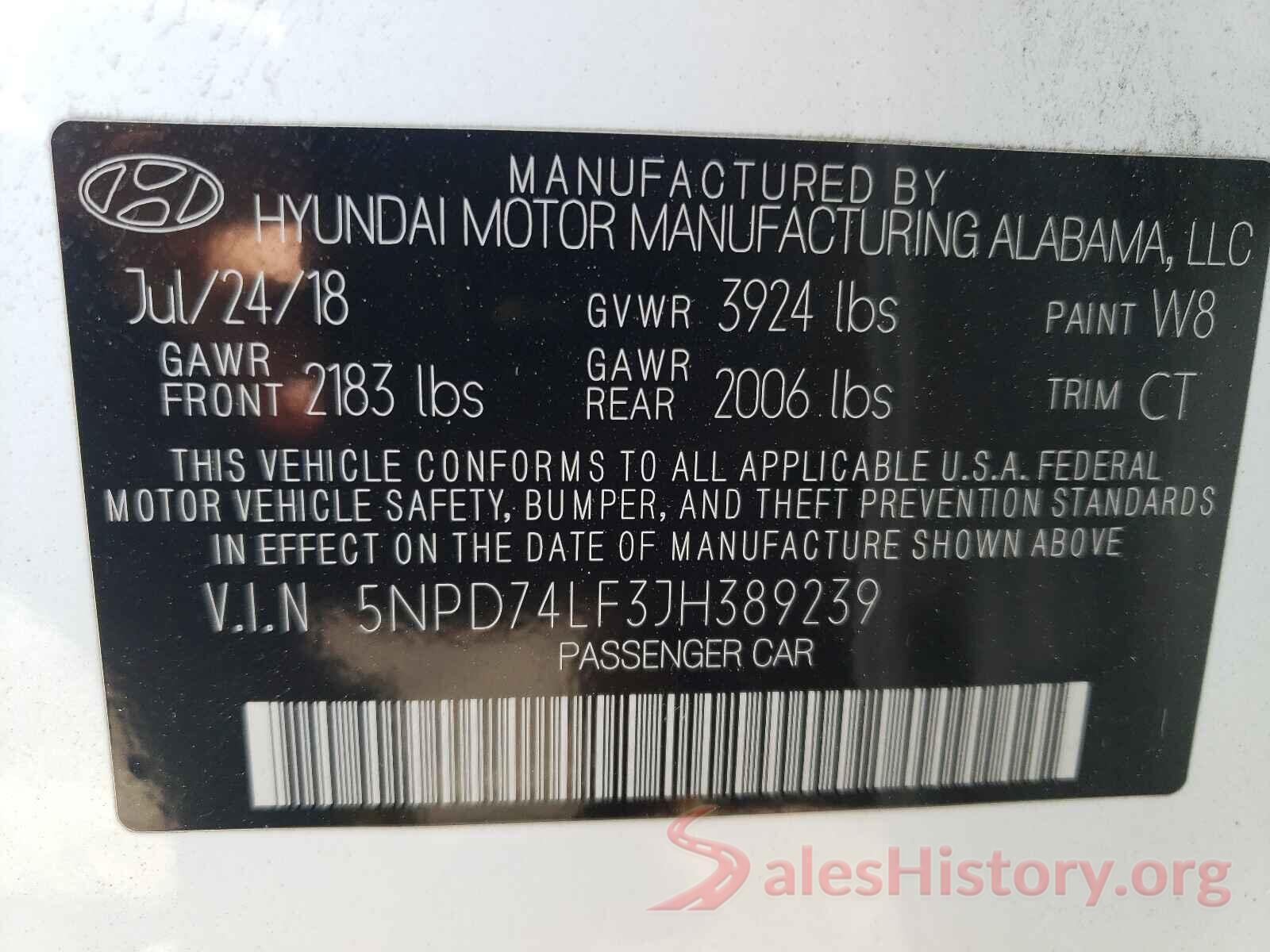 5NPD74LF3JH389239 2018 HYUNDAI ELANTRA