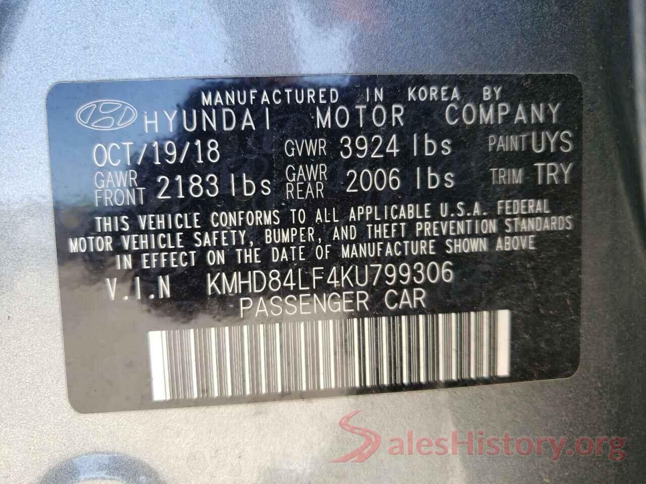 KMHD84LF4KU799306 2019 HYUNDAI ELANTRA