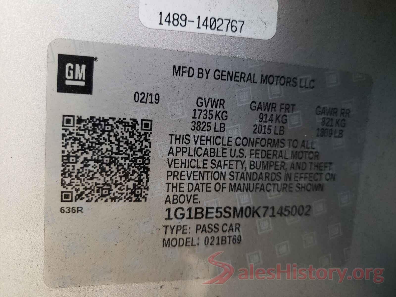 1G1BE5SM0K7145002 2019 CHEVROLET CRUZE