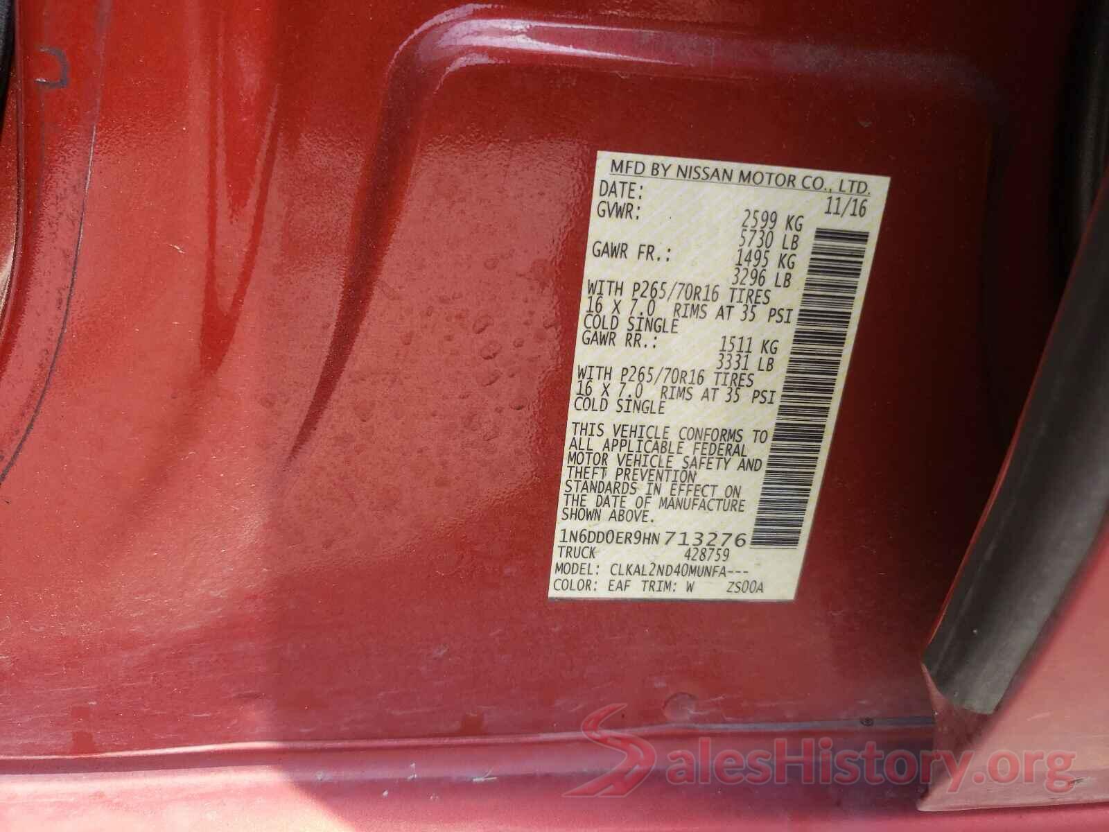 1N6DD0ER9HN713276 2017 NISSAN FRONTIER